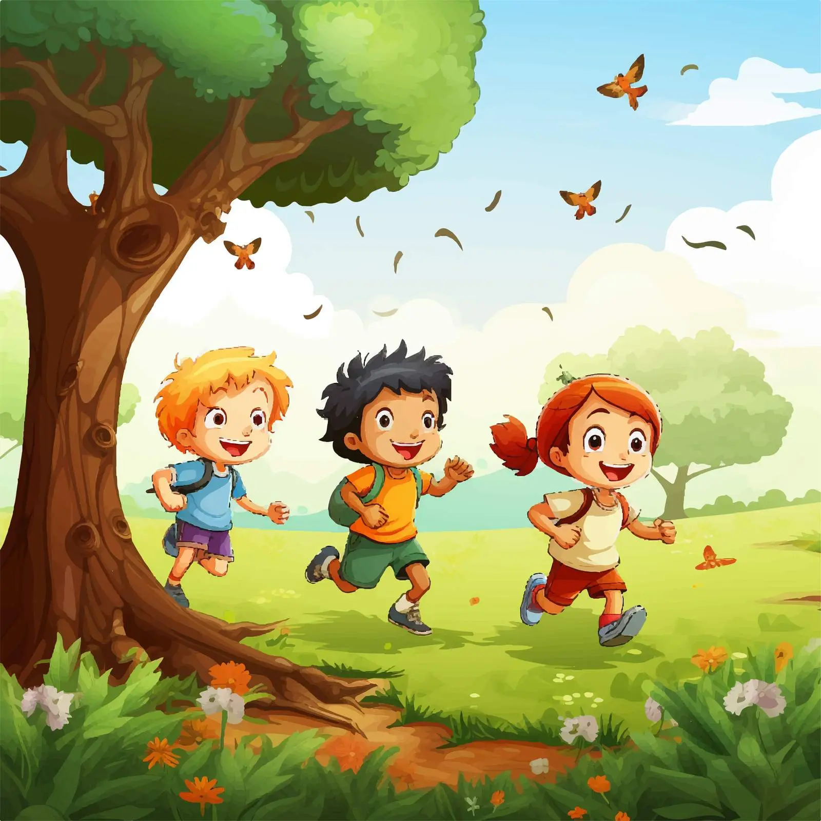 Kids Playing in Beautiful Nature Illustration — free download from Dotvec