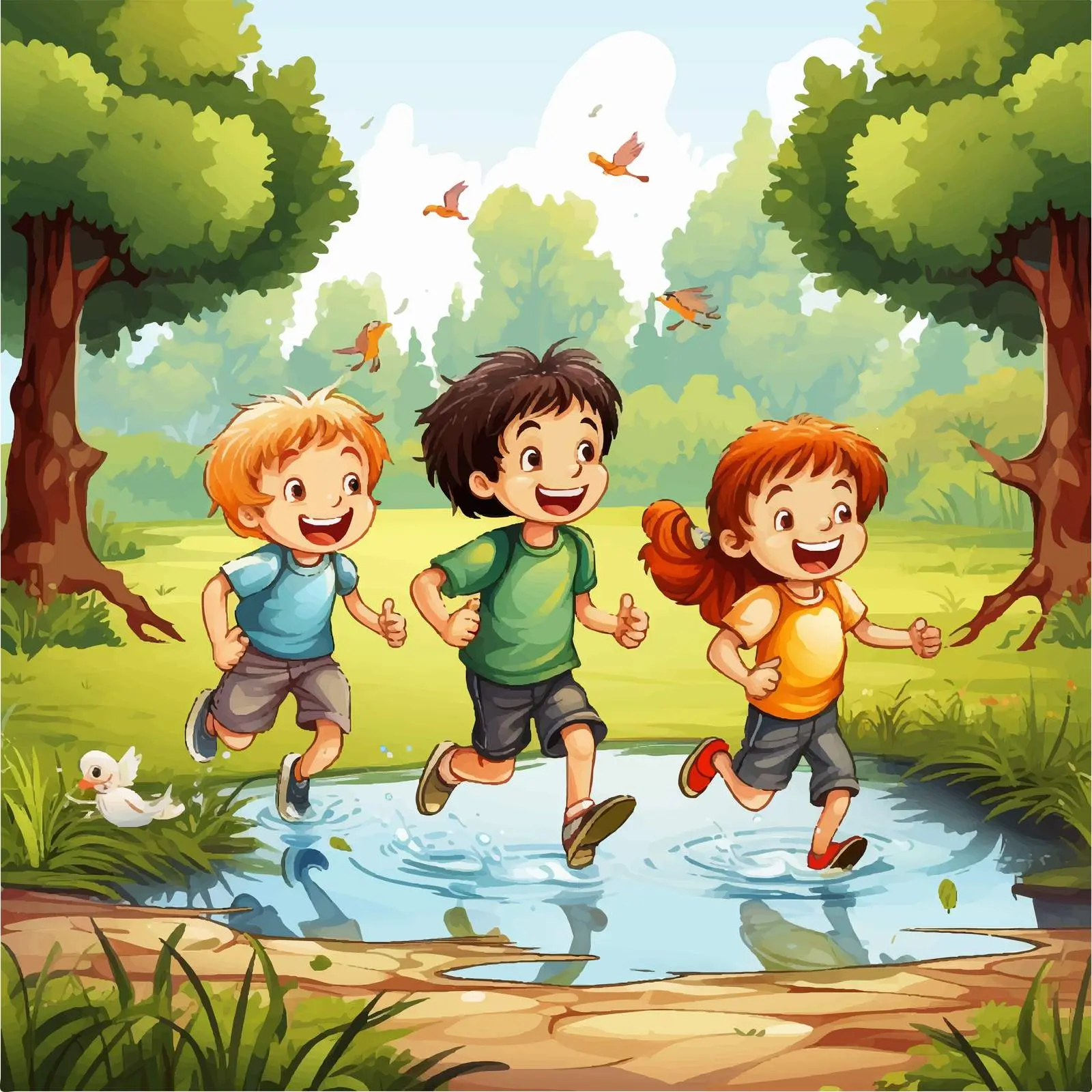 Kids Playing in Beautiful Nature Illustration — free download from Dotvec
