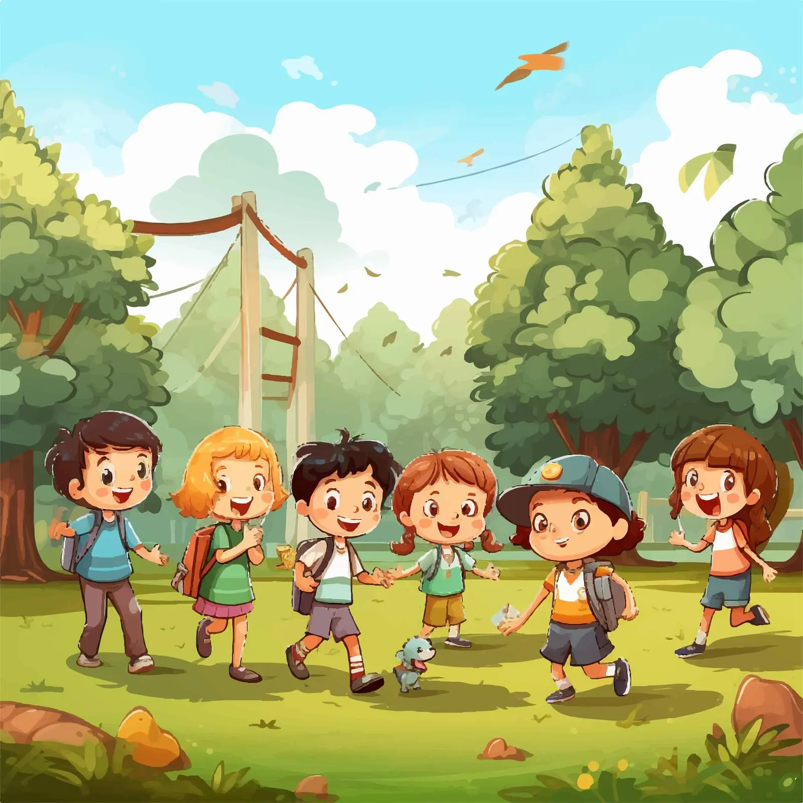Kids Playing in the Park Vector Illustration — free download from Dotvec