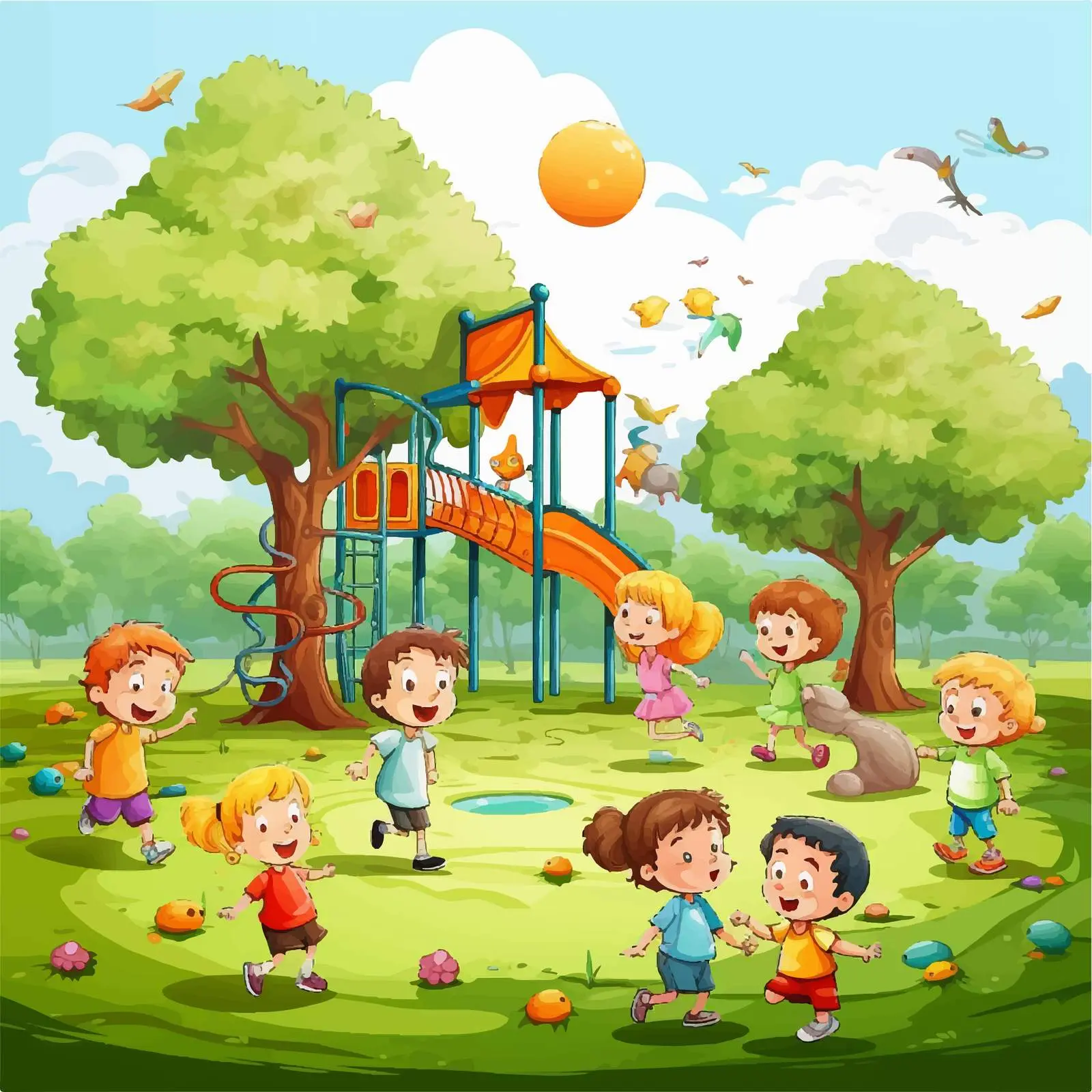 Kids Playing in the Park Vector Illustration — free download from Dotvec