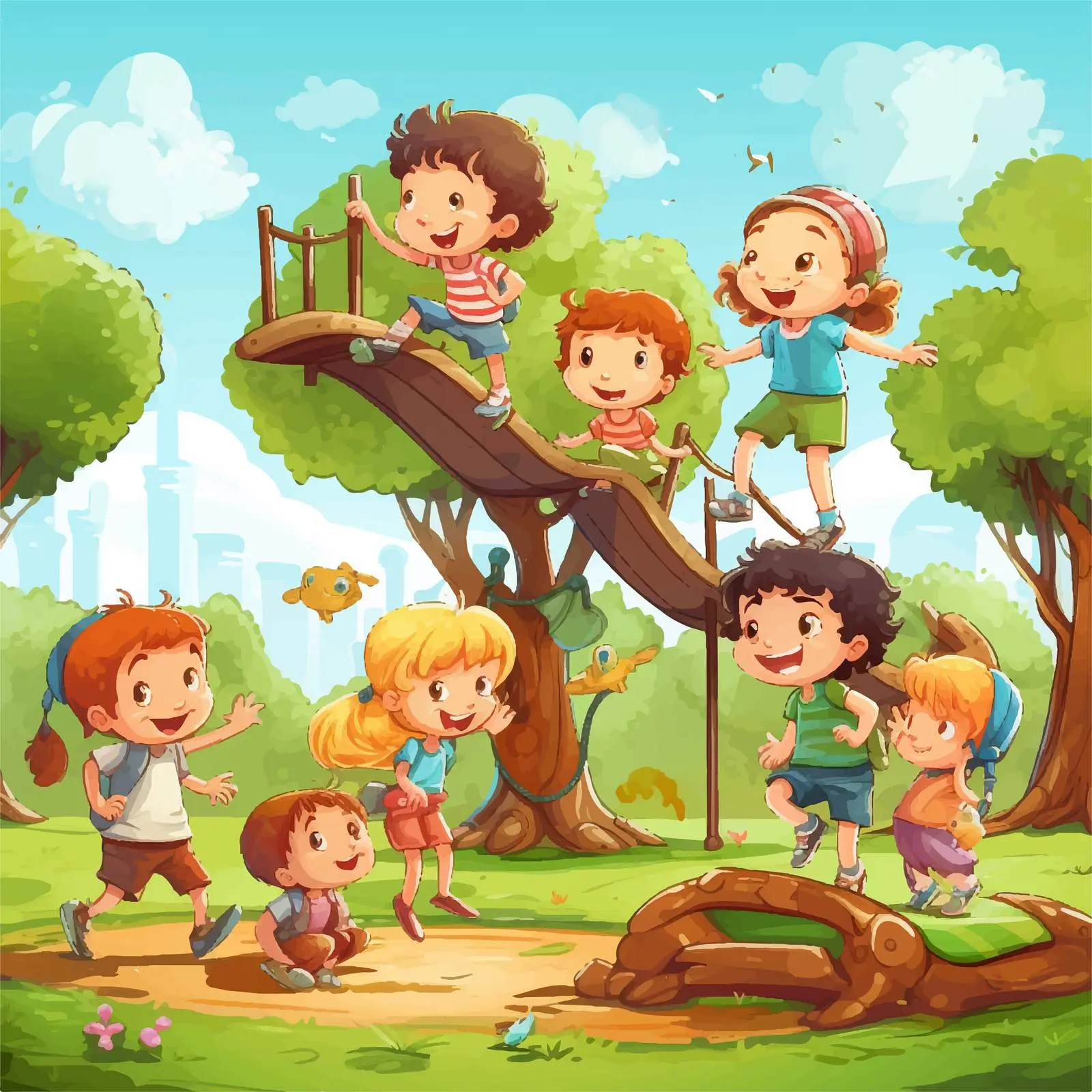 Kids Playing in the Park Vector Illustration — free download from Dotvec