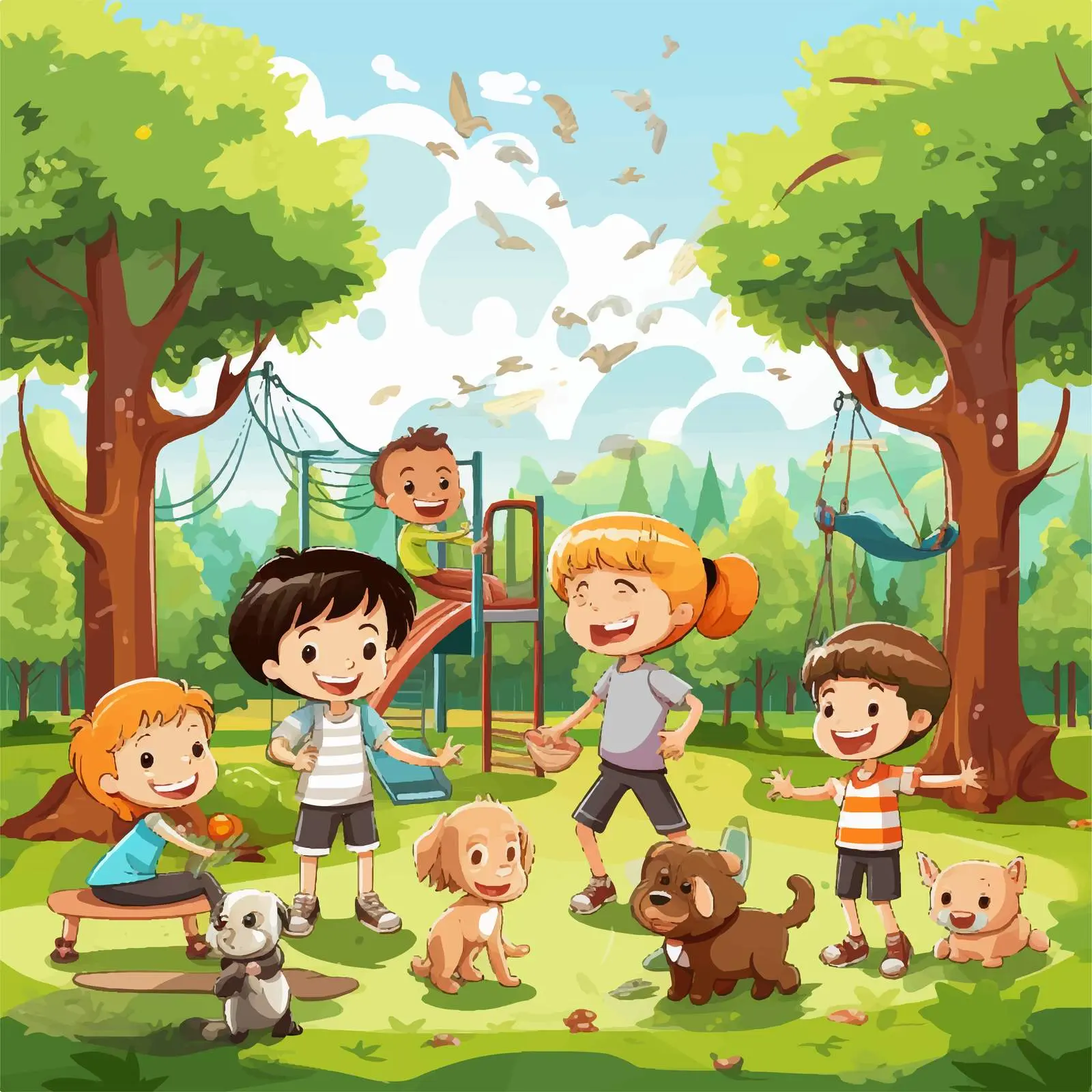 Kids Playing in the Park Vector Illustration — free download from Dotvec