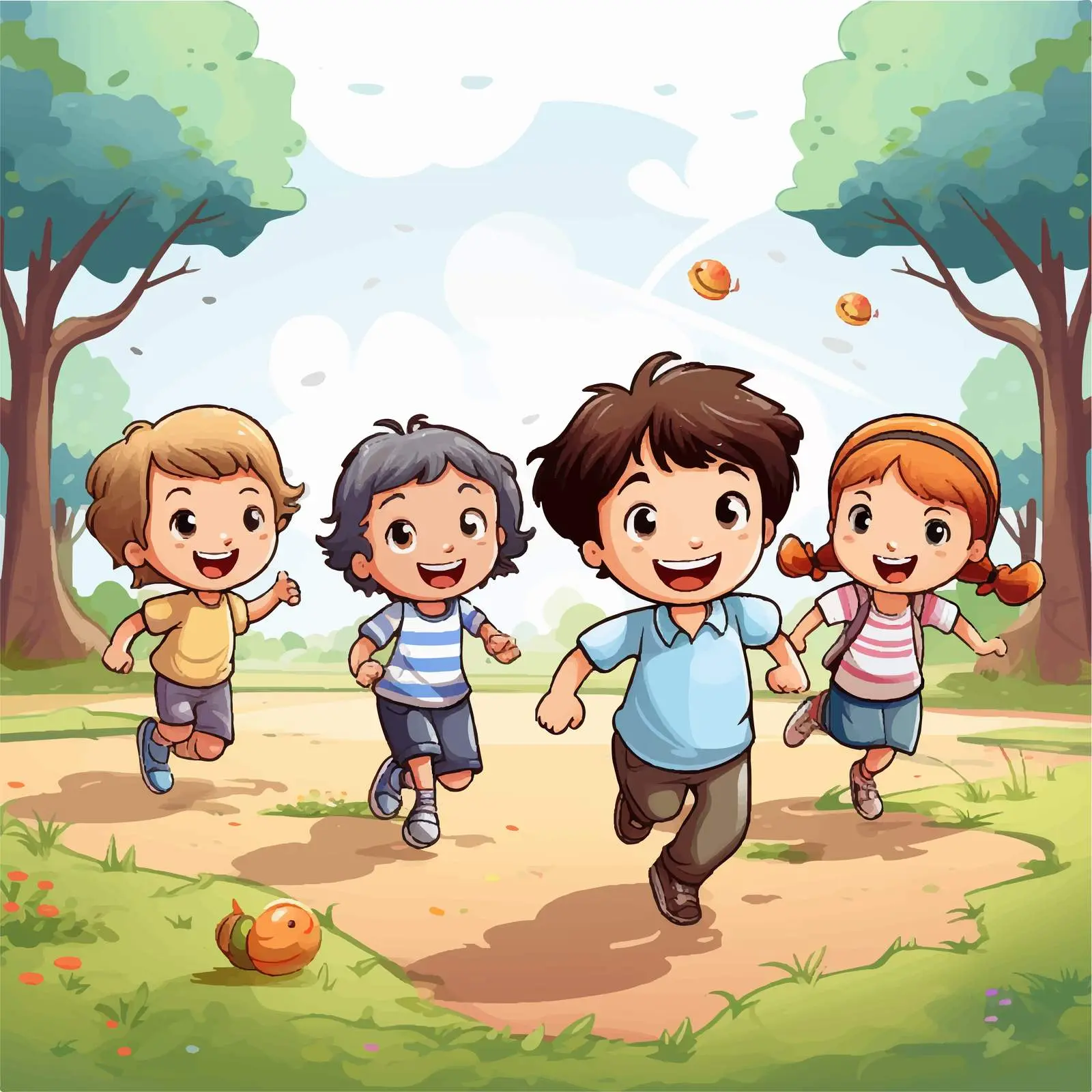Kids Playing Outdoors Vector Illustration — free download from Dotvec