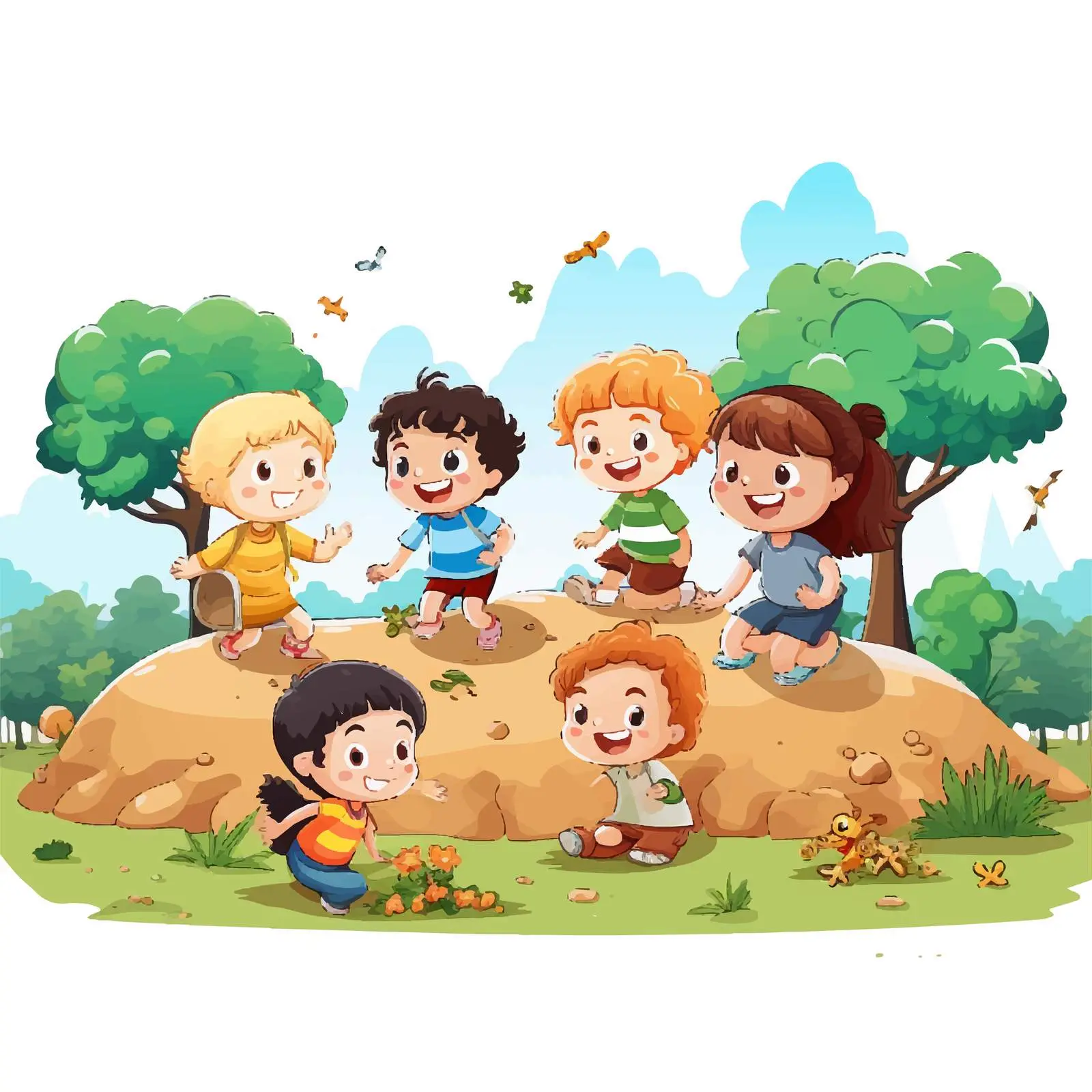 Kids Playing on Ground - Cartoon Vector Illustration — free download from Dotvec