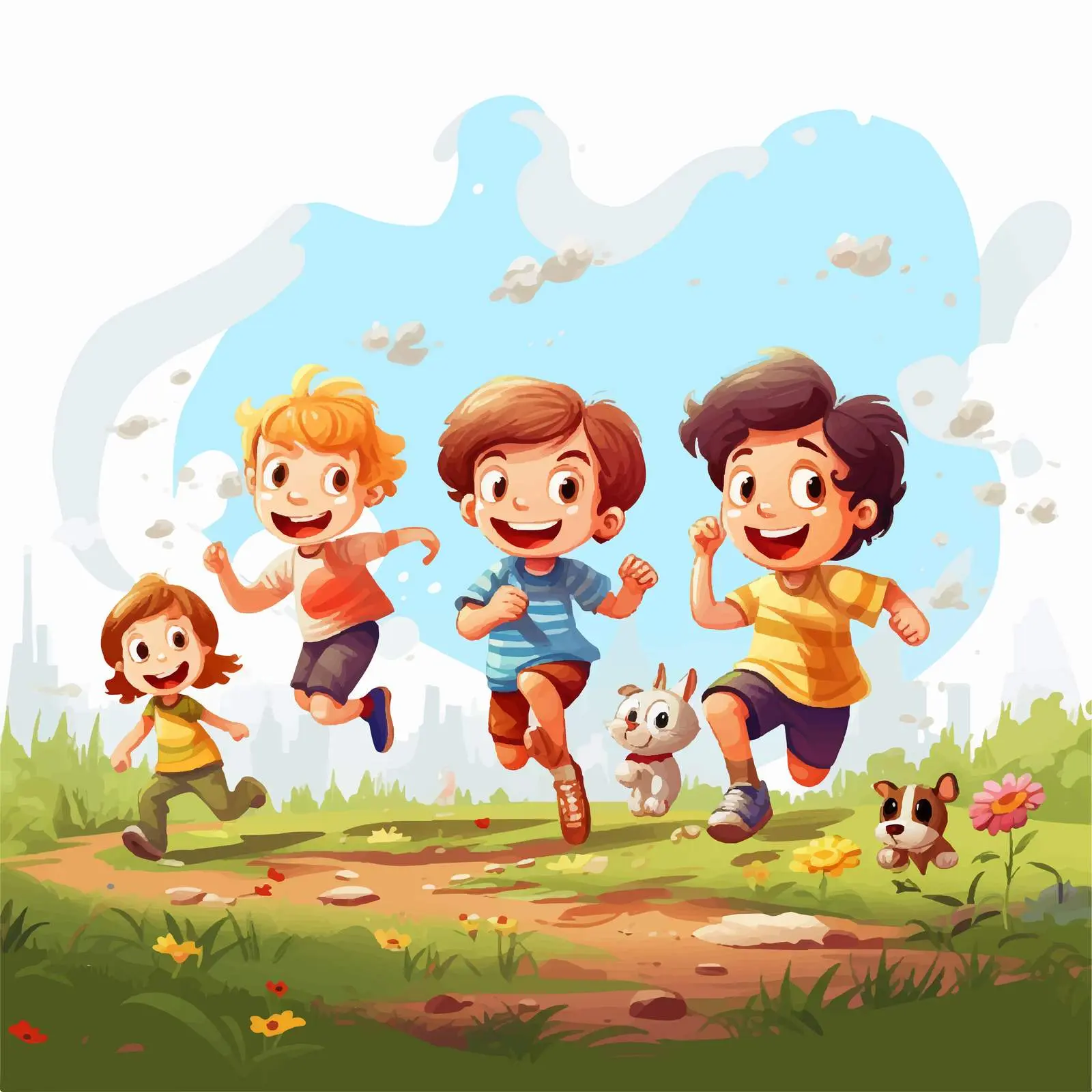 Kids Playing on the Ground Cartoon Vector — free download from Dotvec