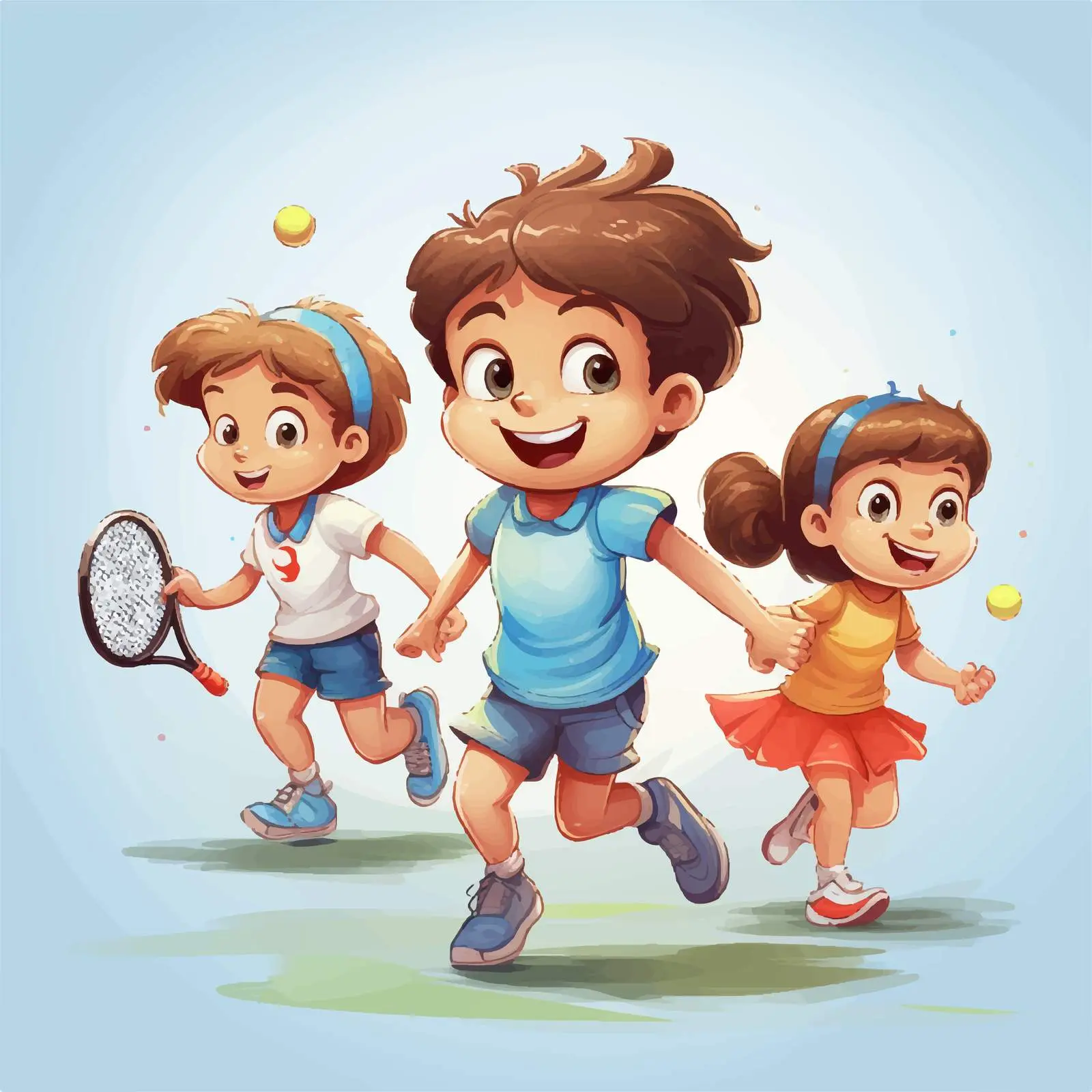 Kids Playing Tennis Cartoon Illustration — free download from Dotvec