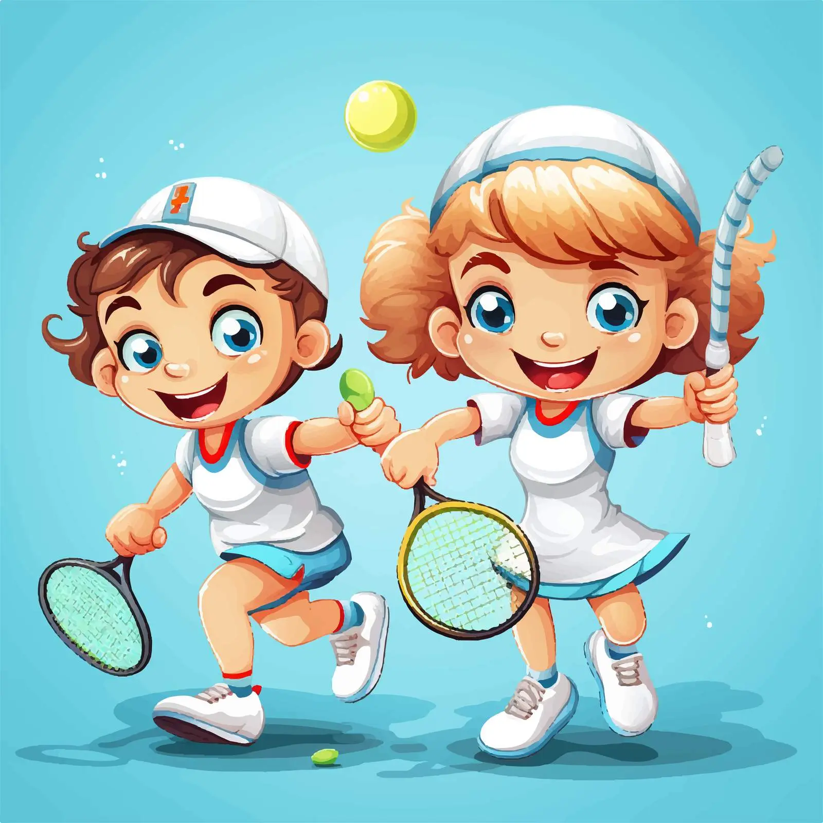 Kids Playing Tennis Cartoon Vector Illustration — free download from Dotvec