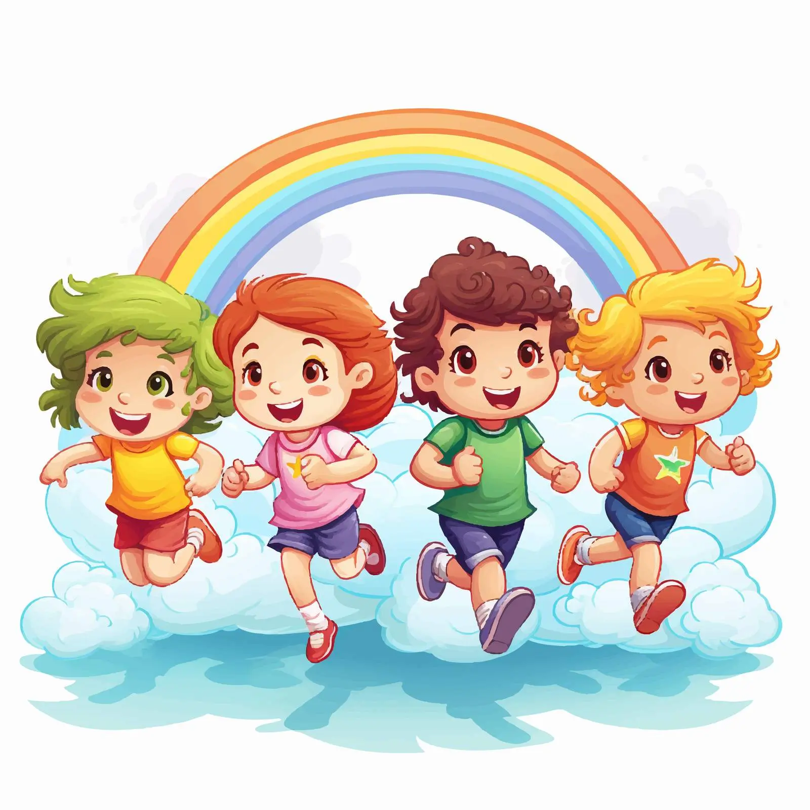 Kids Racing on a Rainbow Vector Illustration — free download from Dotvec
