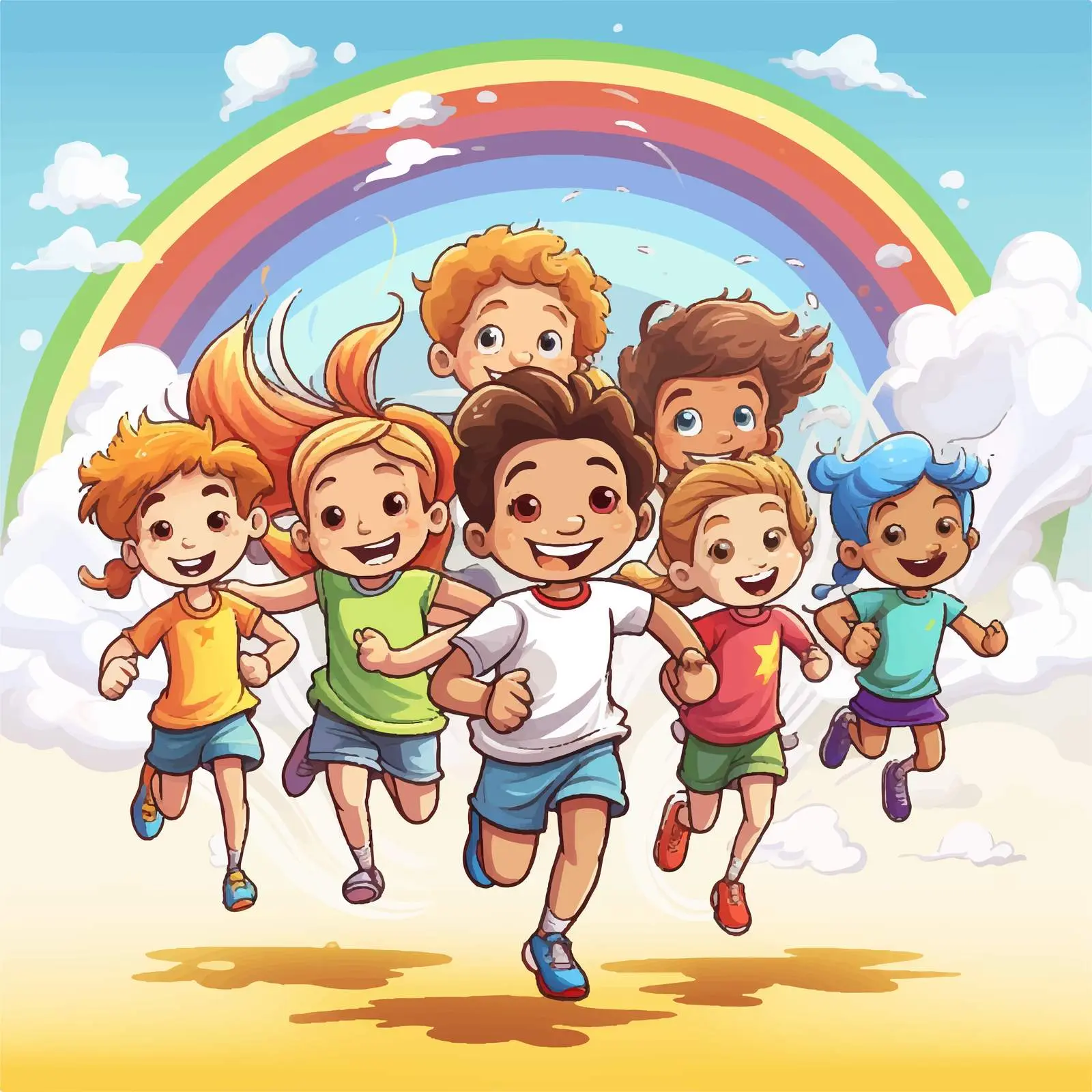 Kids Racing on a Colorful Rainbow Illustration — free download from Dotvec