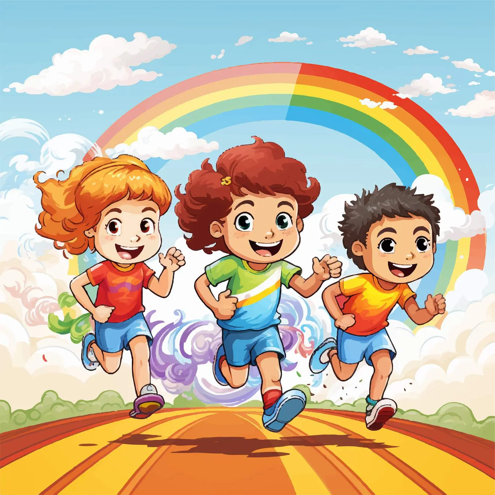 Kids Racing on a Rainbow Vector Illustration — free download from Dotvec