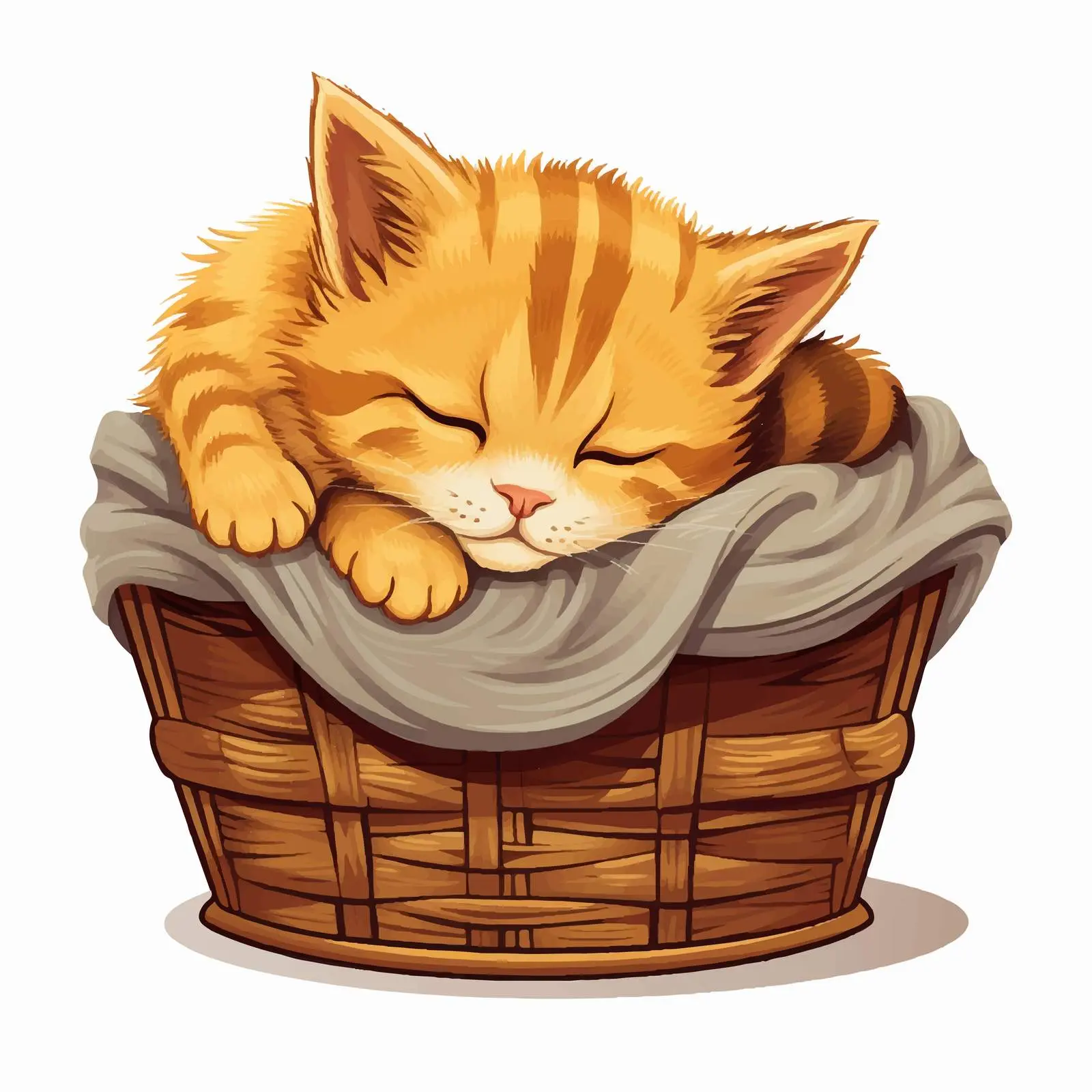 Cute Kitten Sleeping in a Basket Vector — free download from Dotvec