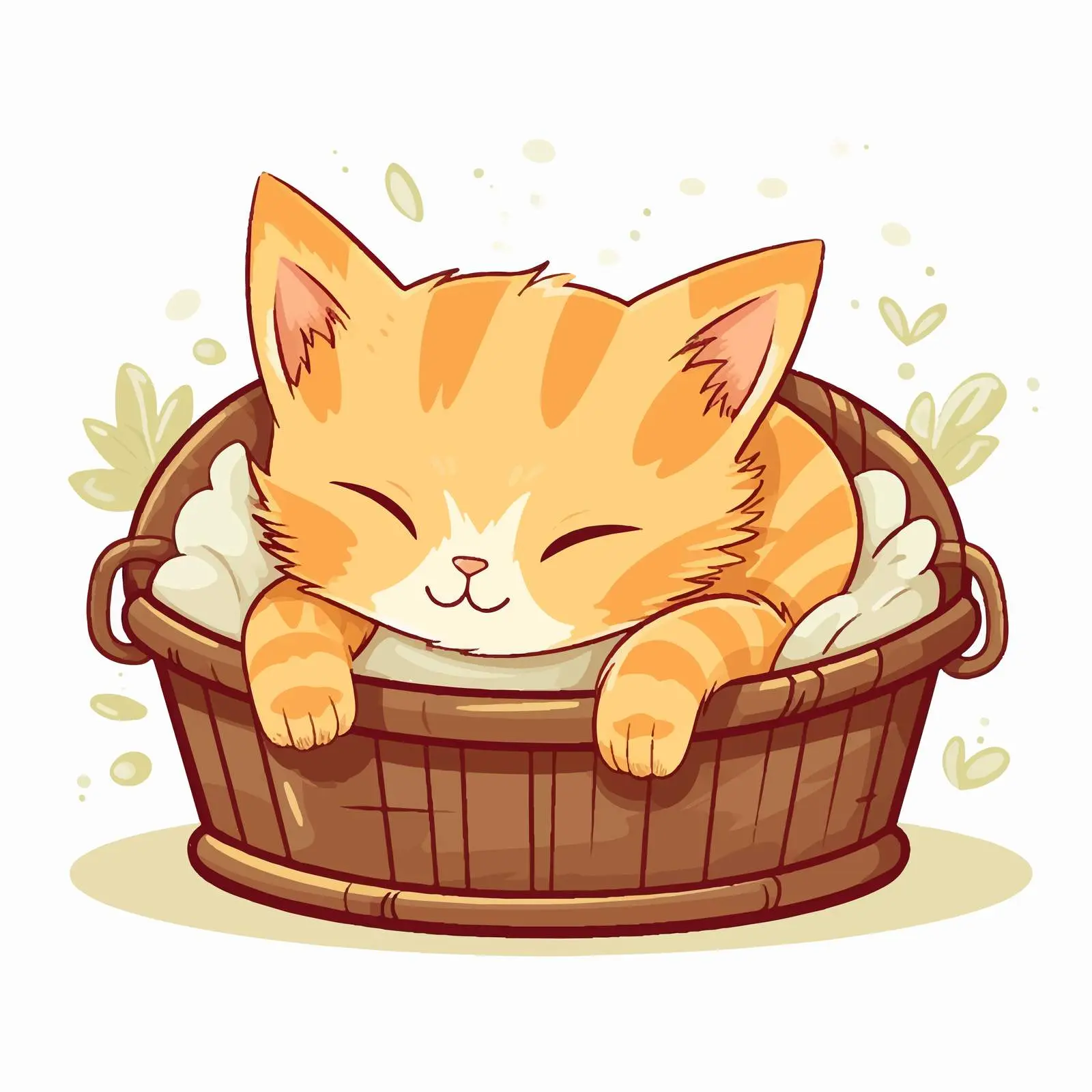 Cute Kitten Sleeping in Basket Vector Art – free young cat image from Dotvec