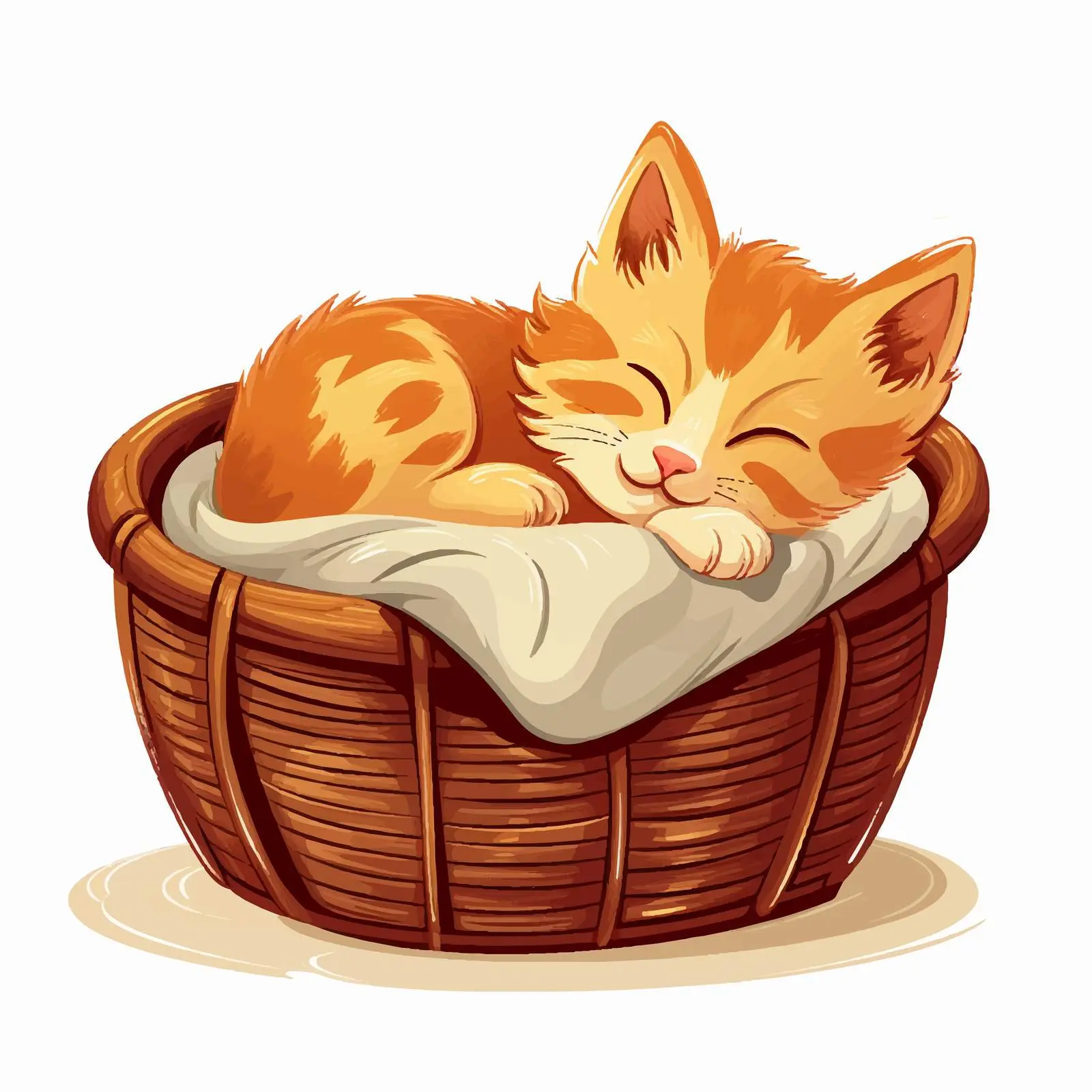 Cute Kitten Sleeping in a Basket Vector Illustration — free download from Dotvec