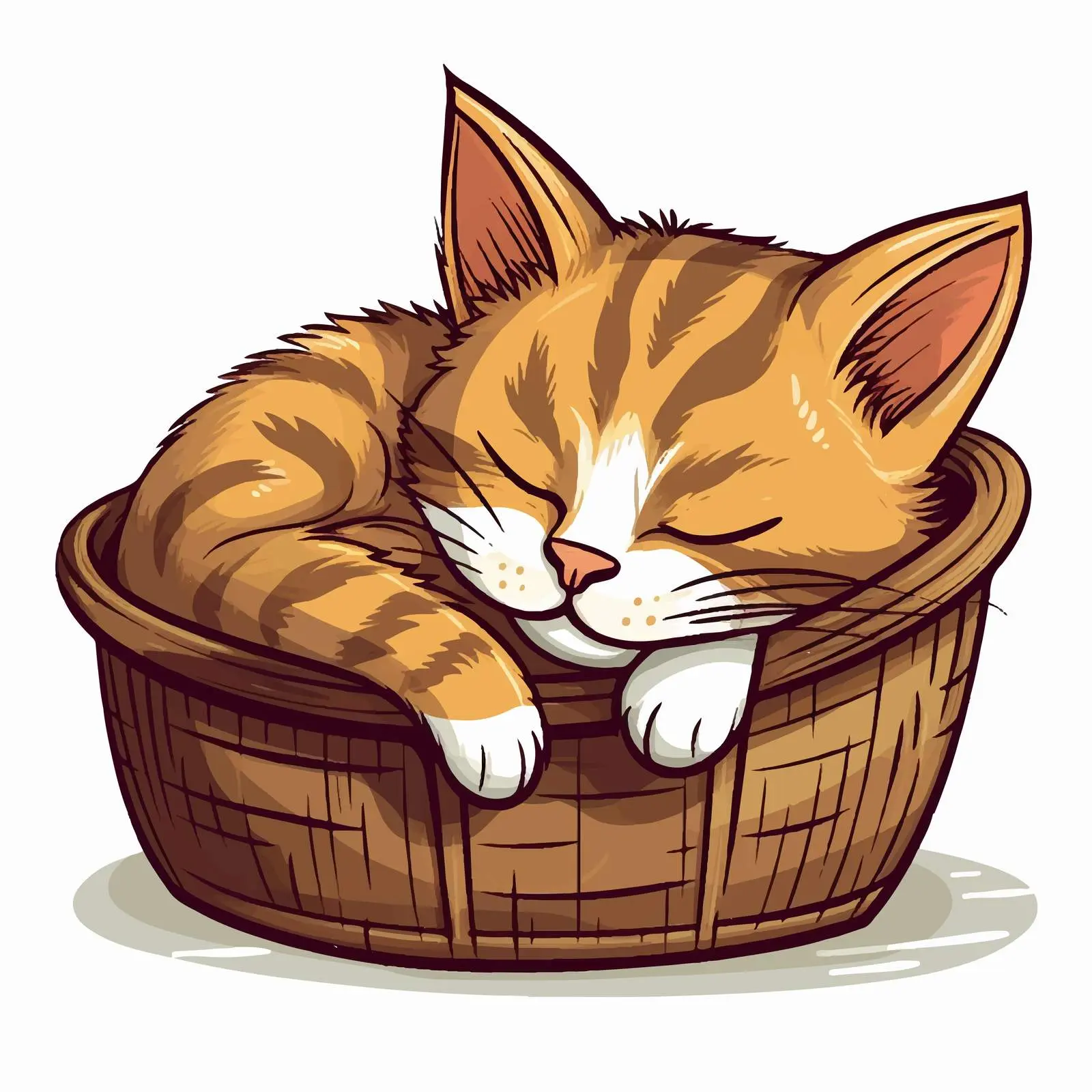 Cute Kitten Sleeping in a Basket Vector Art — free download from Dotvec