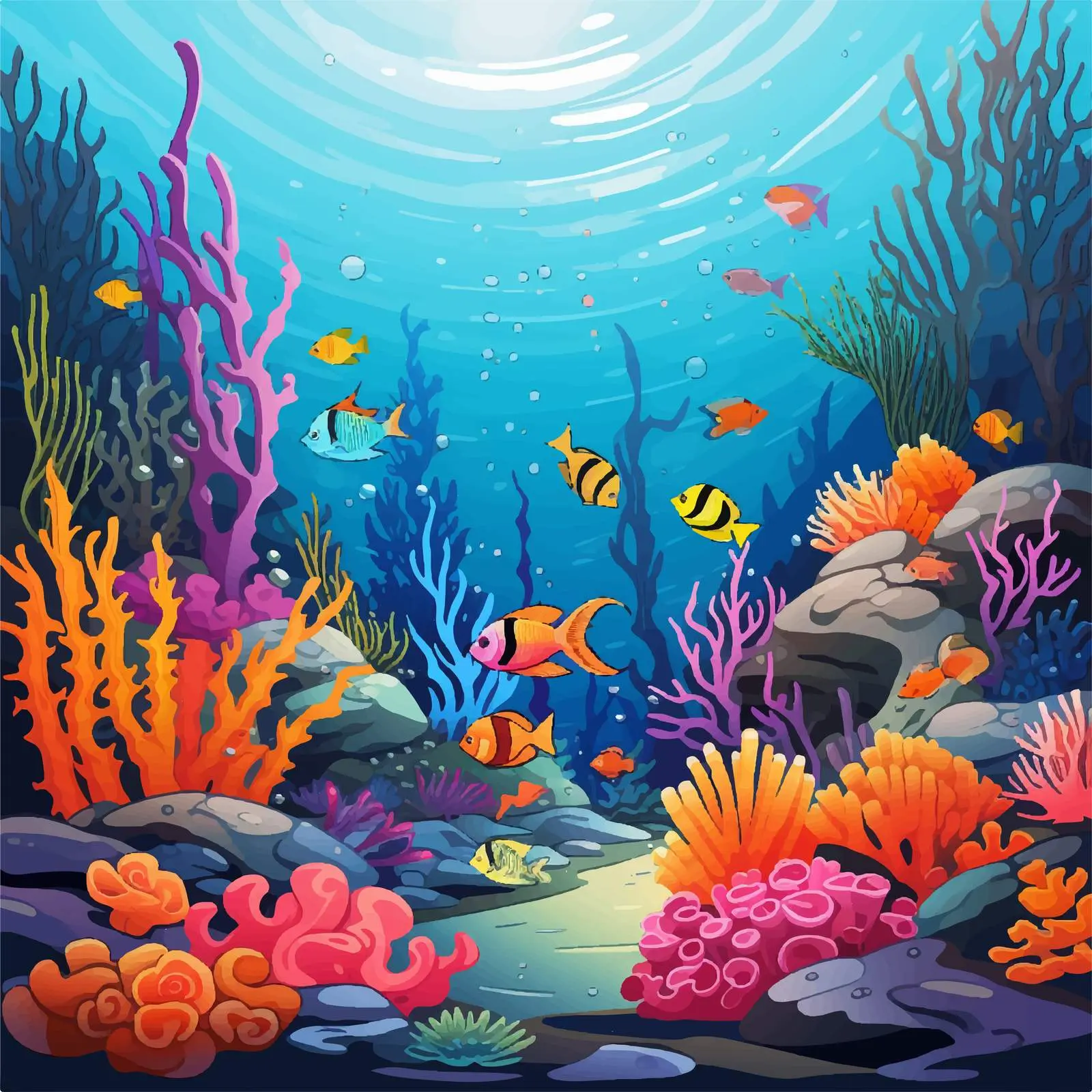 Underwater Life Vector Illustration – free sea animals image from Dotvec