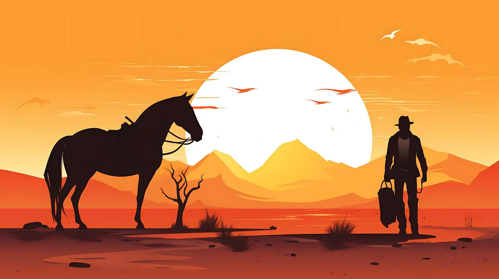Man and Horse in Desert Illustration — free download from Dotvec