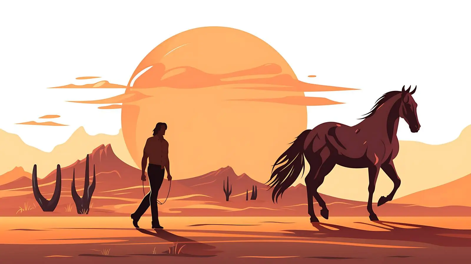 Man and Horse in Desert Illustration — free download from Dotvec
