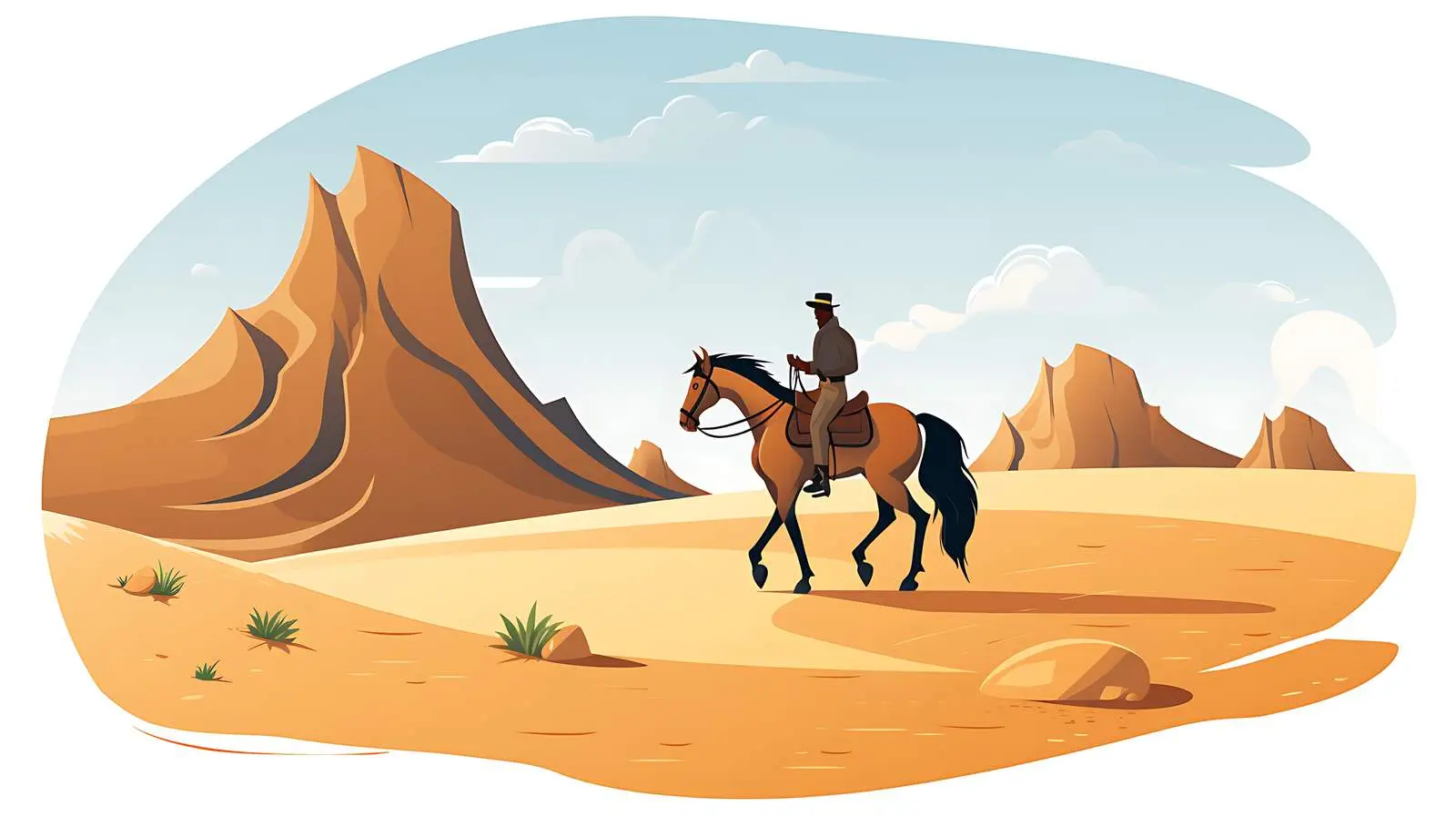 Man and Horse in Desert Illustration — free download from Dotvec