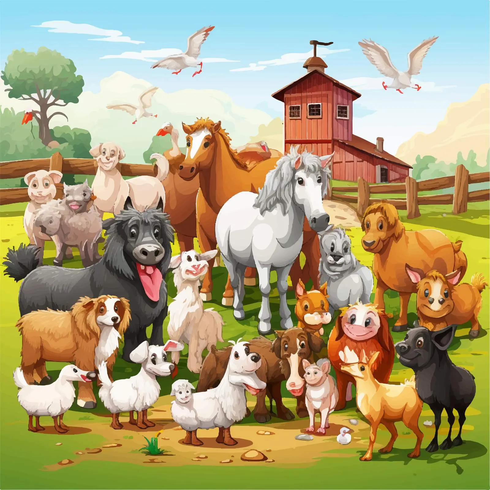Cartoon Farm Animals Vector Illustration — free download from Dotvec