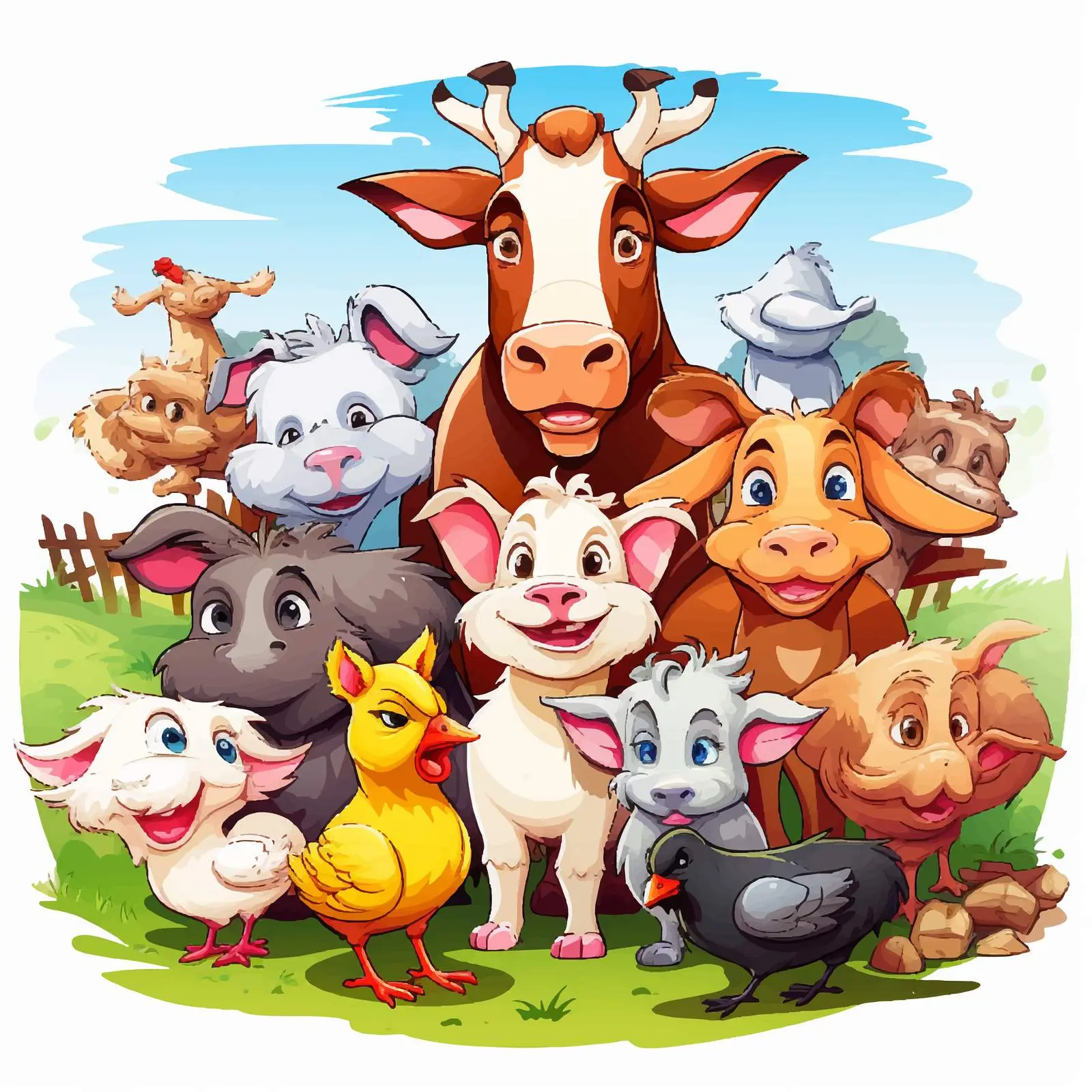 Colorful Cartoon Farm Animals Illustration — free download from Dotvec