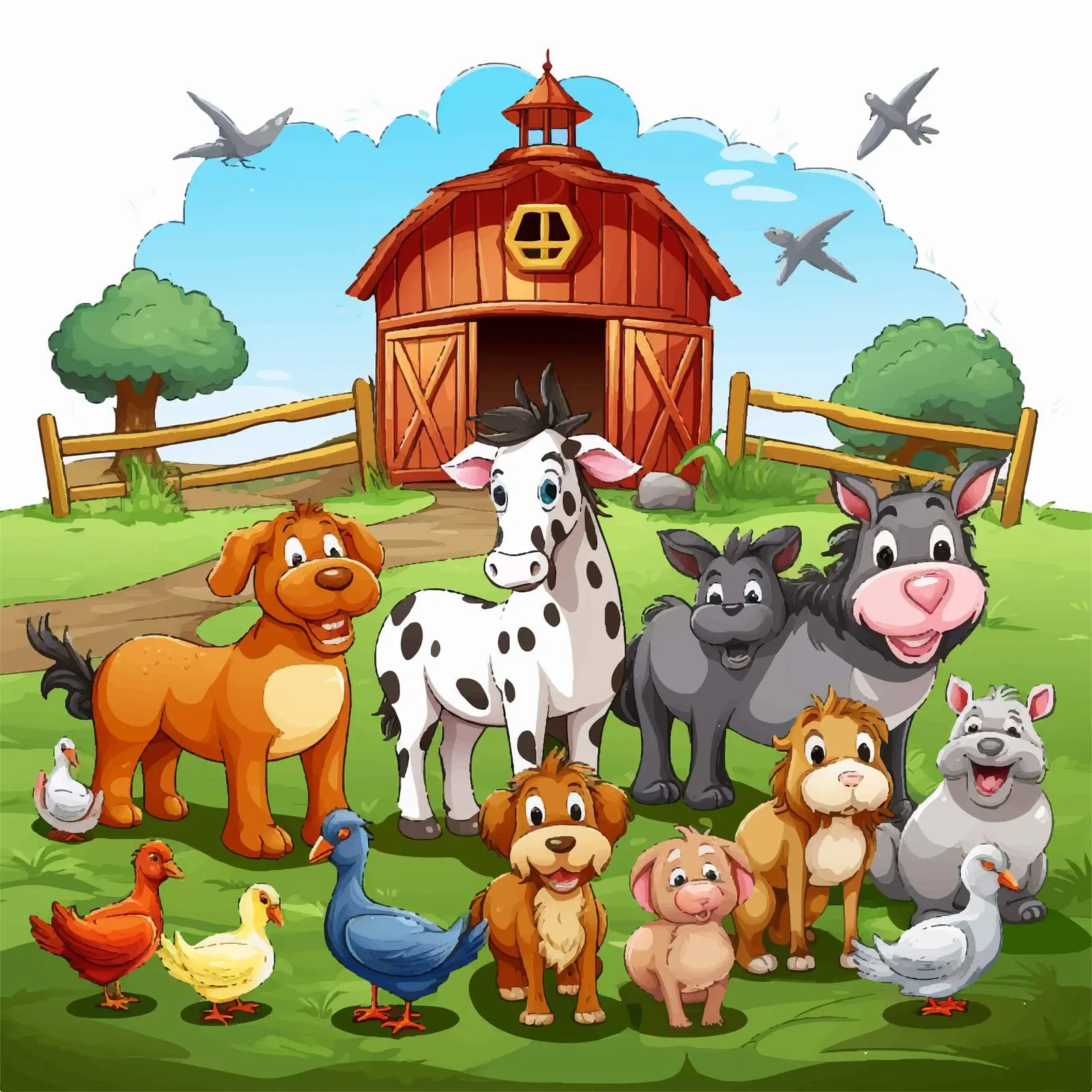 Cartoon Farm Animals Vector Illustration — free download from Dotvec