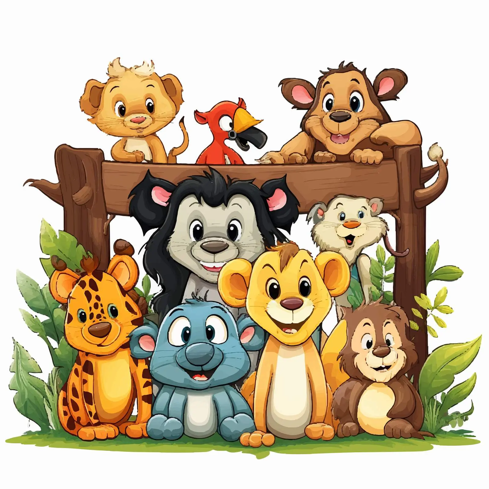 Colorful Animal Illustration in Wooden Frame — free download from Dotvec