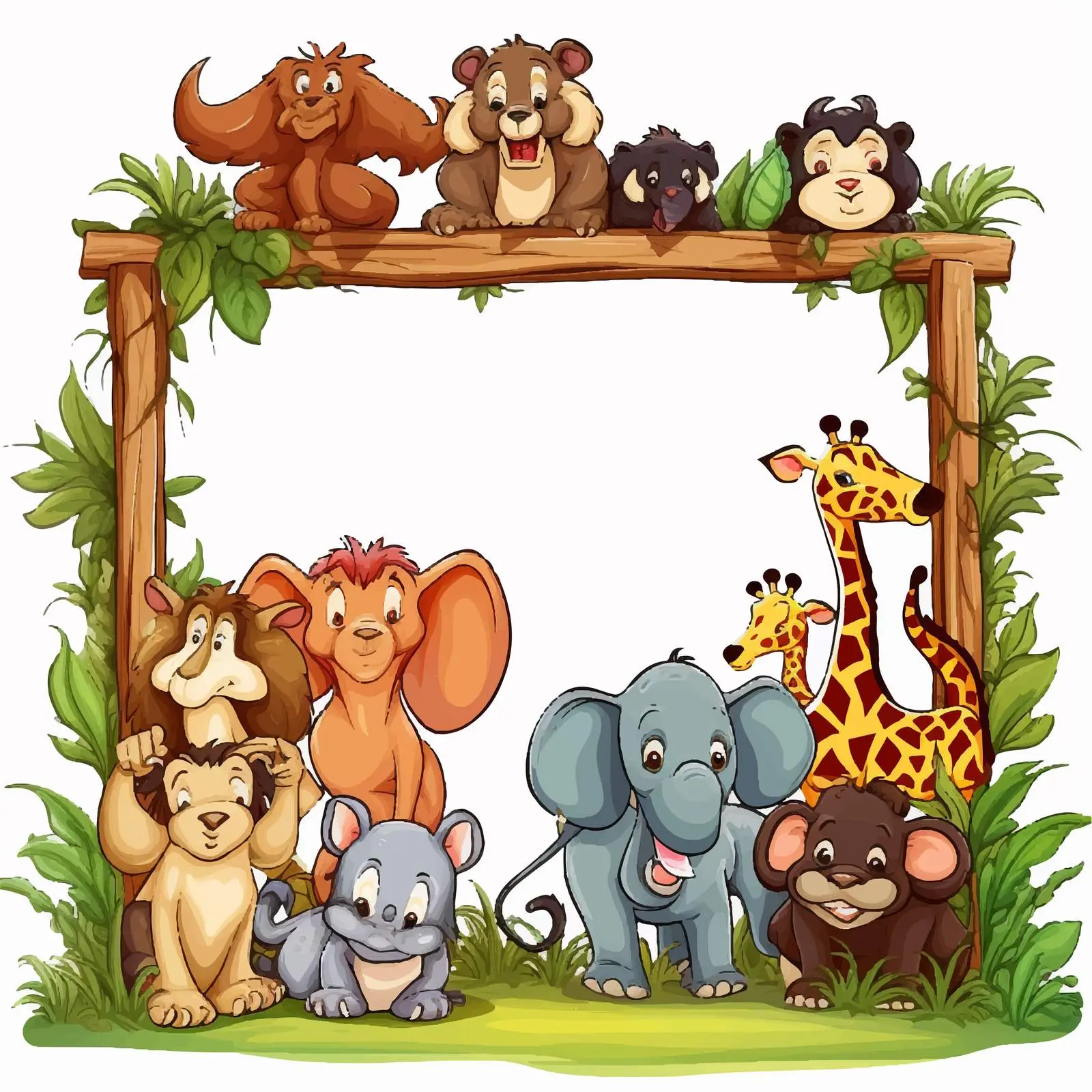 Wooden Frame Illustration with Various Animals — free download from Dotvec