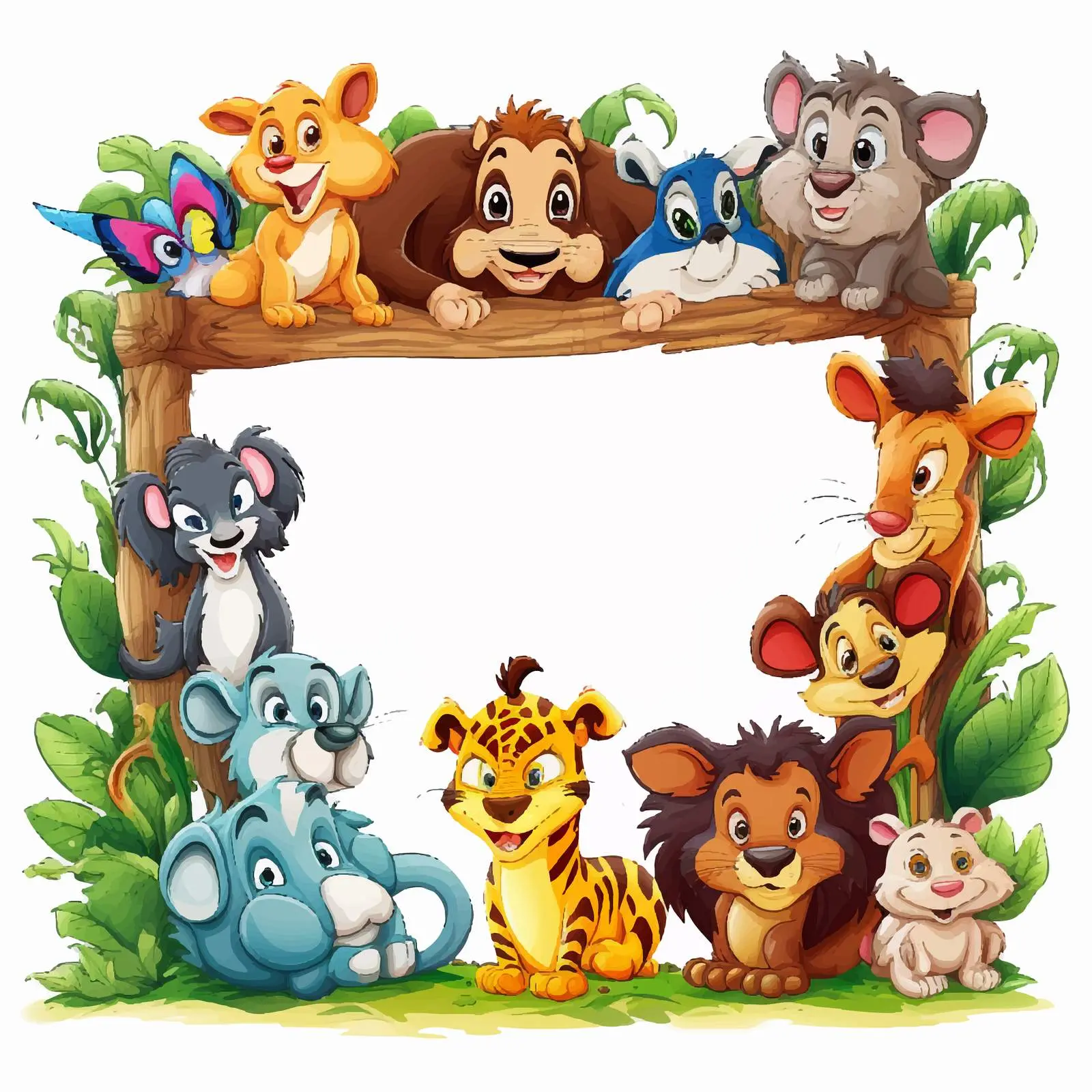 Colorful Animal Illustration in Wooden Frame — free download from Dotvec