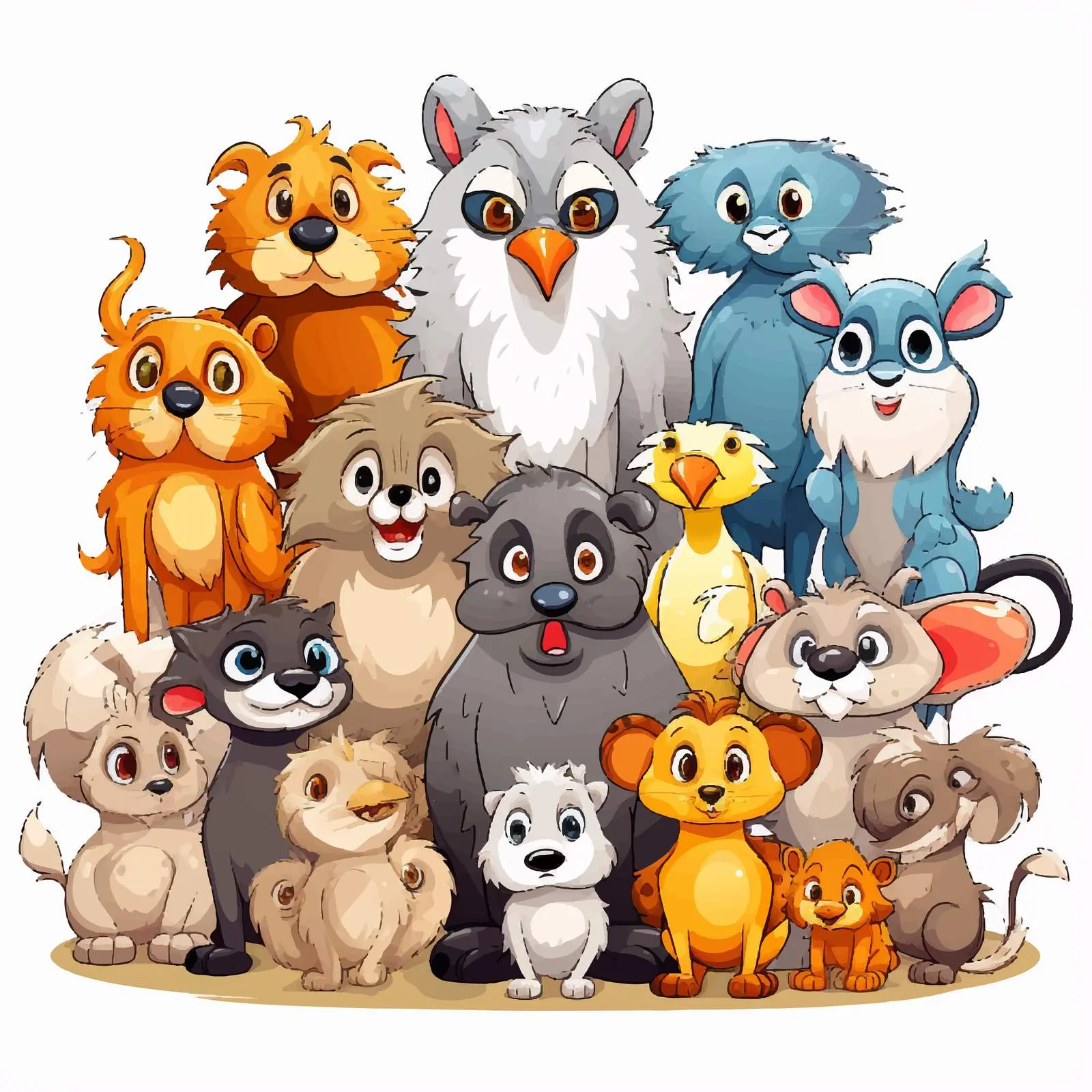 Diverse Cartoon Animals Standing Together — free download from Dotvec
