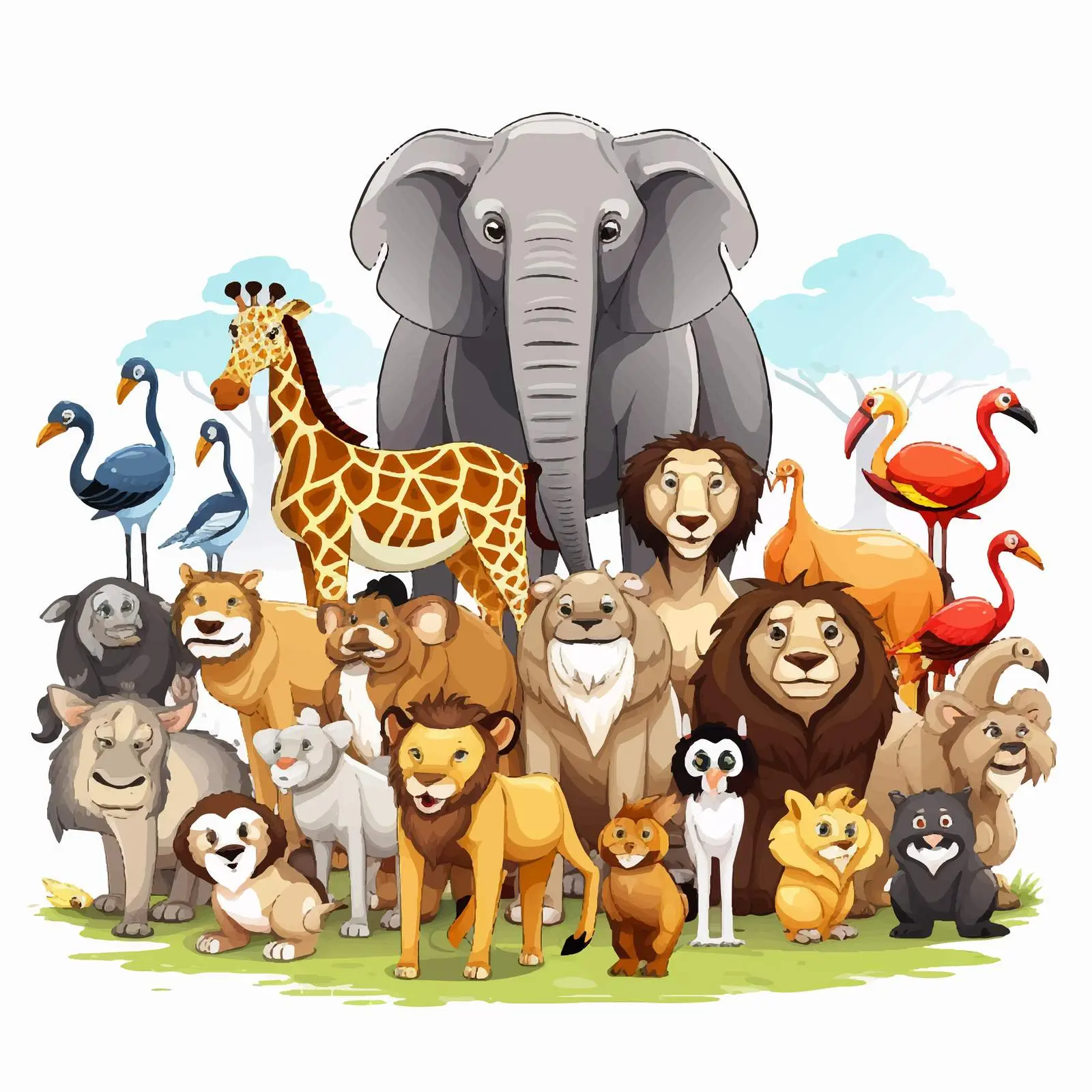 Cartoon Illustration of Various Standing Animals — free download from Dotvec