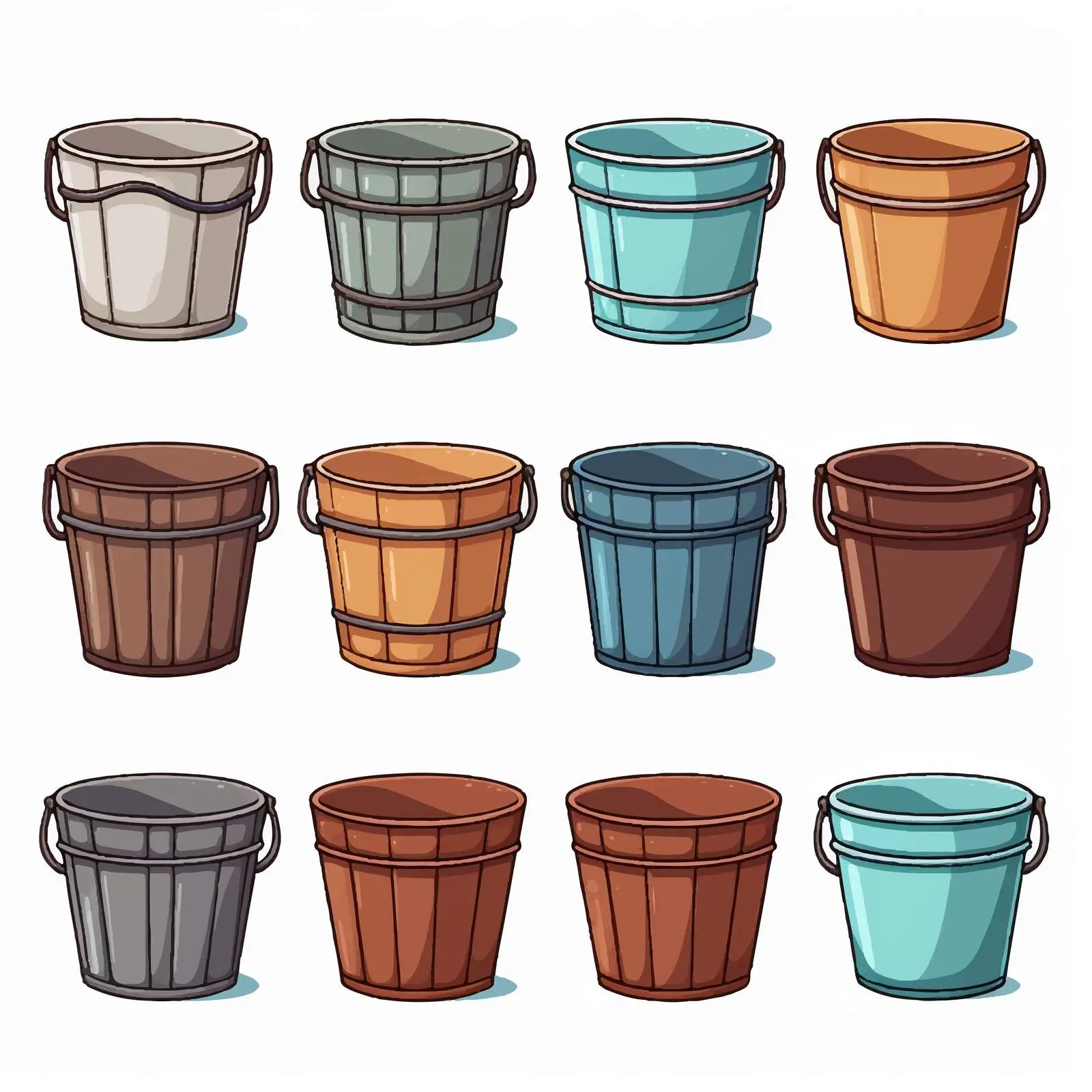 Colorful Cartoon Buckets Vector Illustration – free buckets image from Dotvec