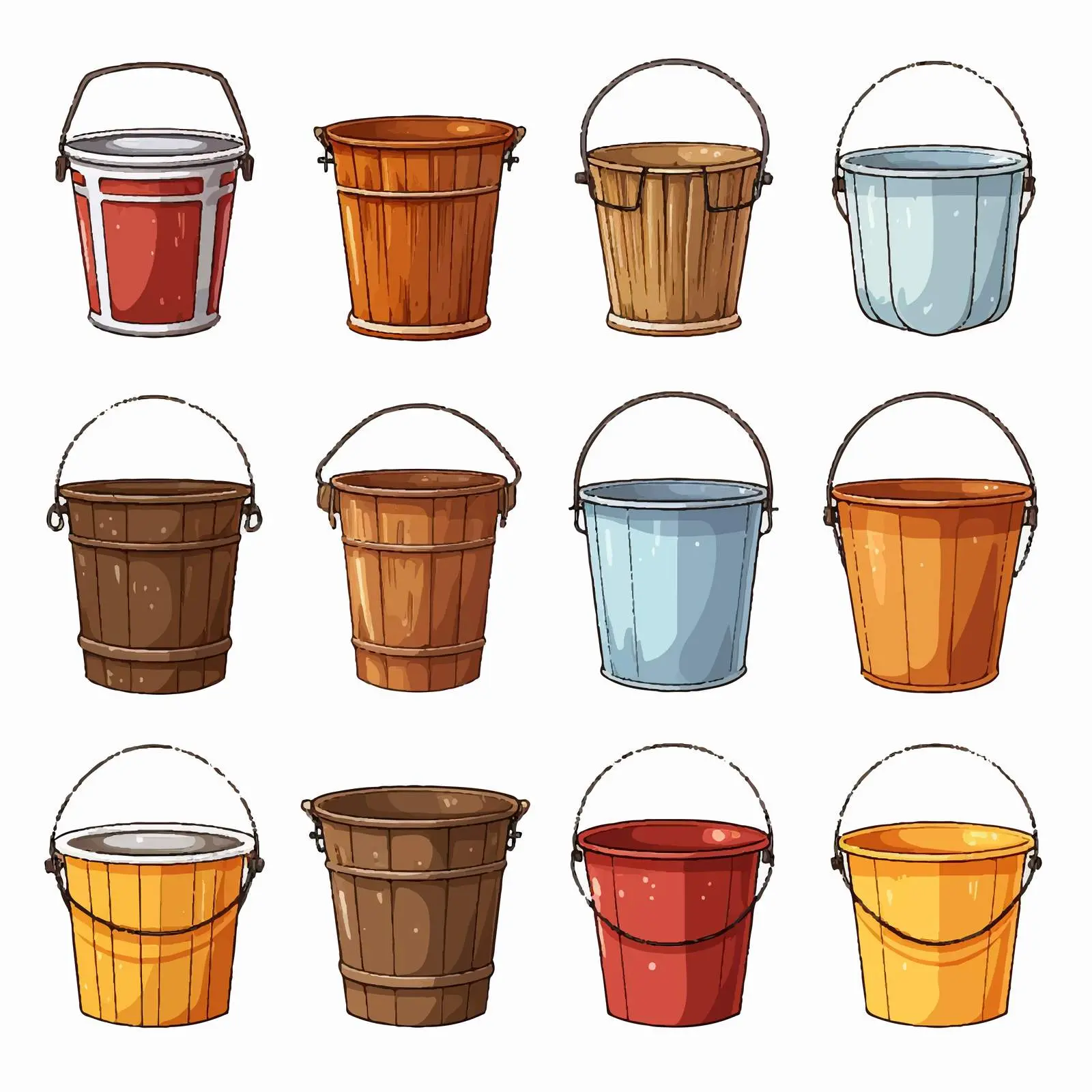 Colorful Cartoon Illustration of Many Buckets — free download from Dotvec
