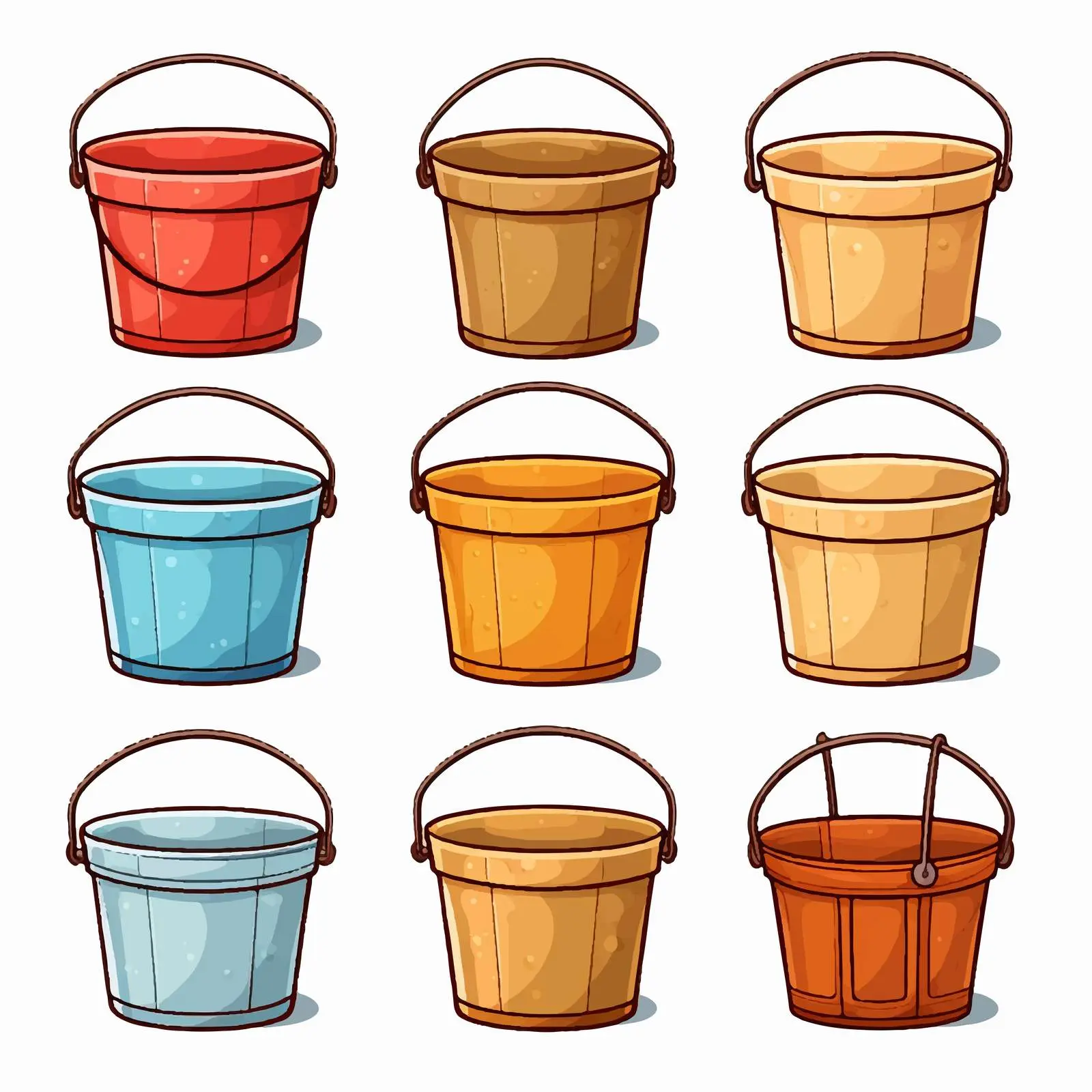 Colorful Cartoon Illustration of Many Buckets — free download from Dotvec