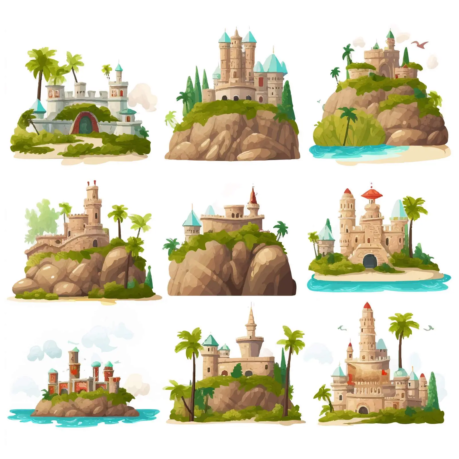Vector Illustration of Castles on Islands — free download from Dotvec