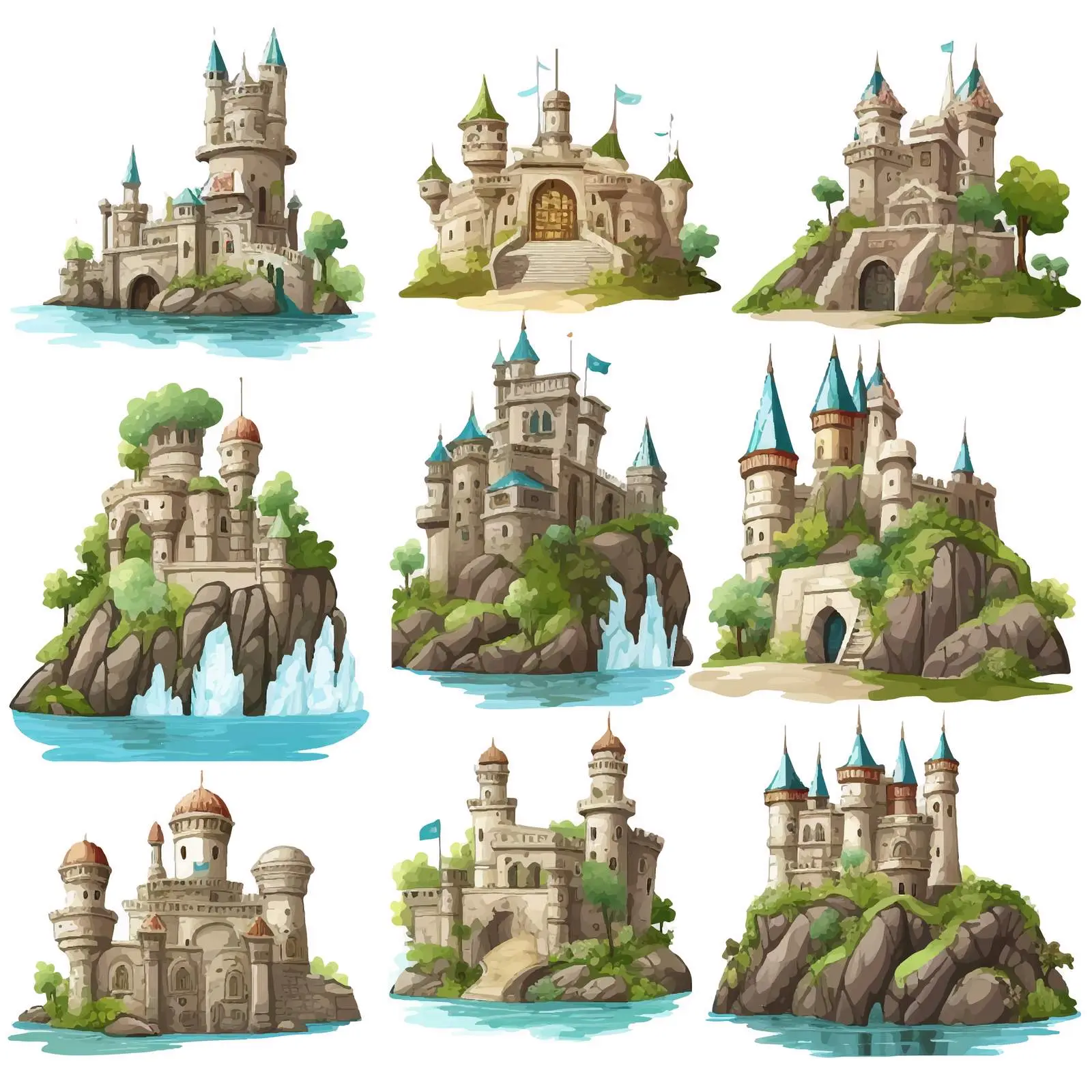 Beautiful Castle Landscape on Islands Vector — free download from Dotvec