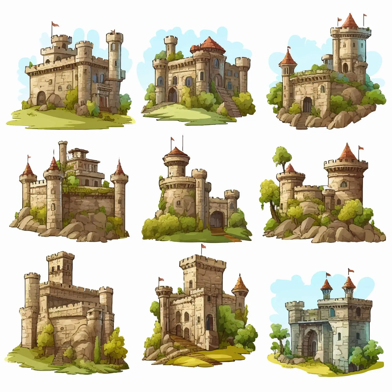 Islands with Multiple Castles Vector Illustration — free download from Dotvec