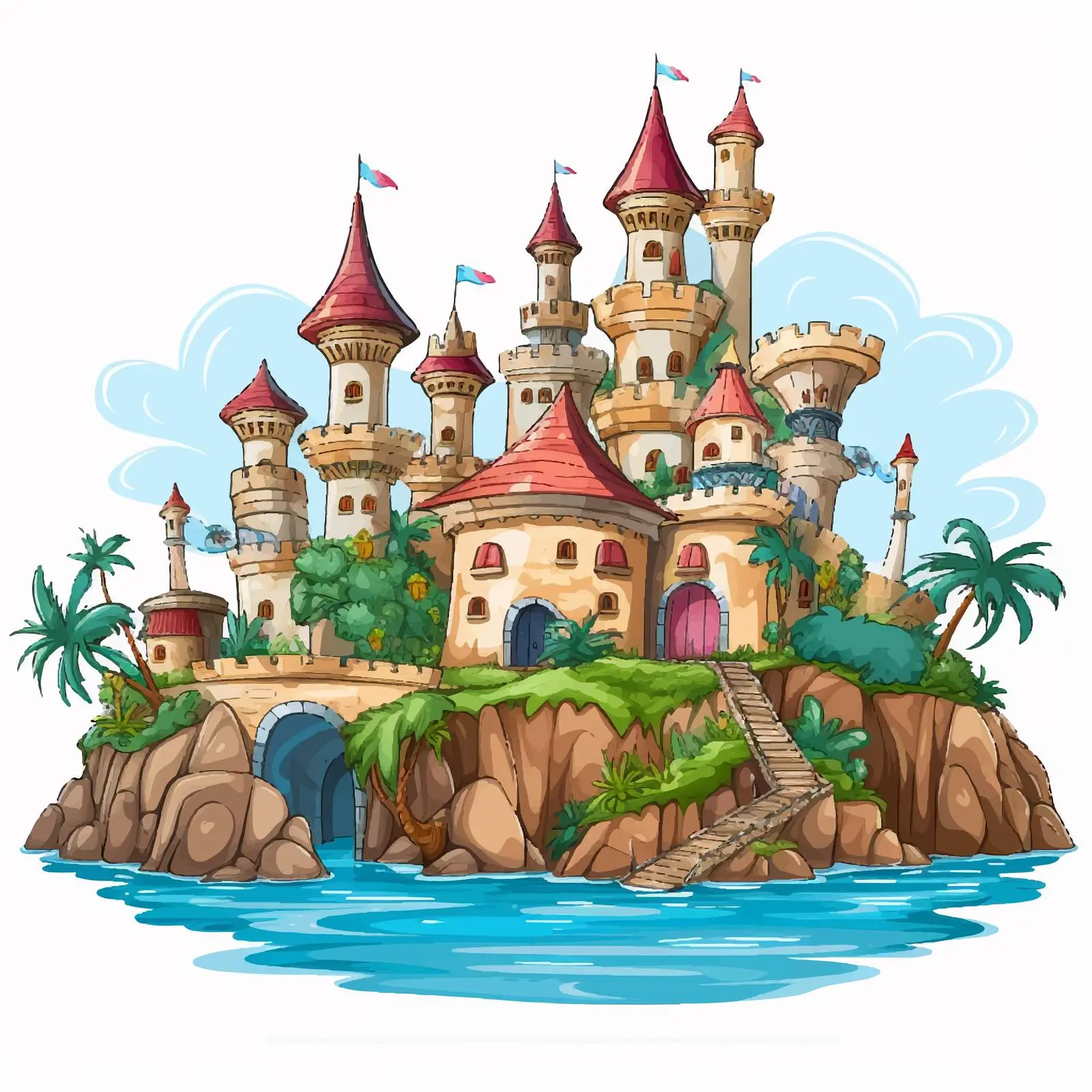 Many Castles on Islands - Vector Illustration — free download from Dotvec