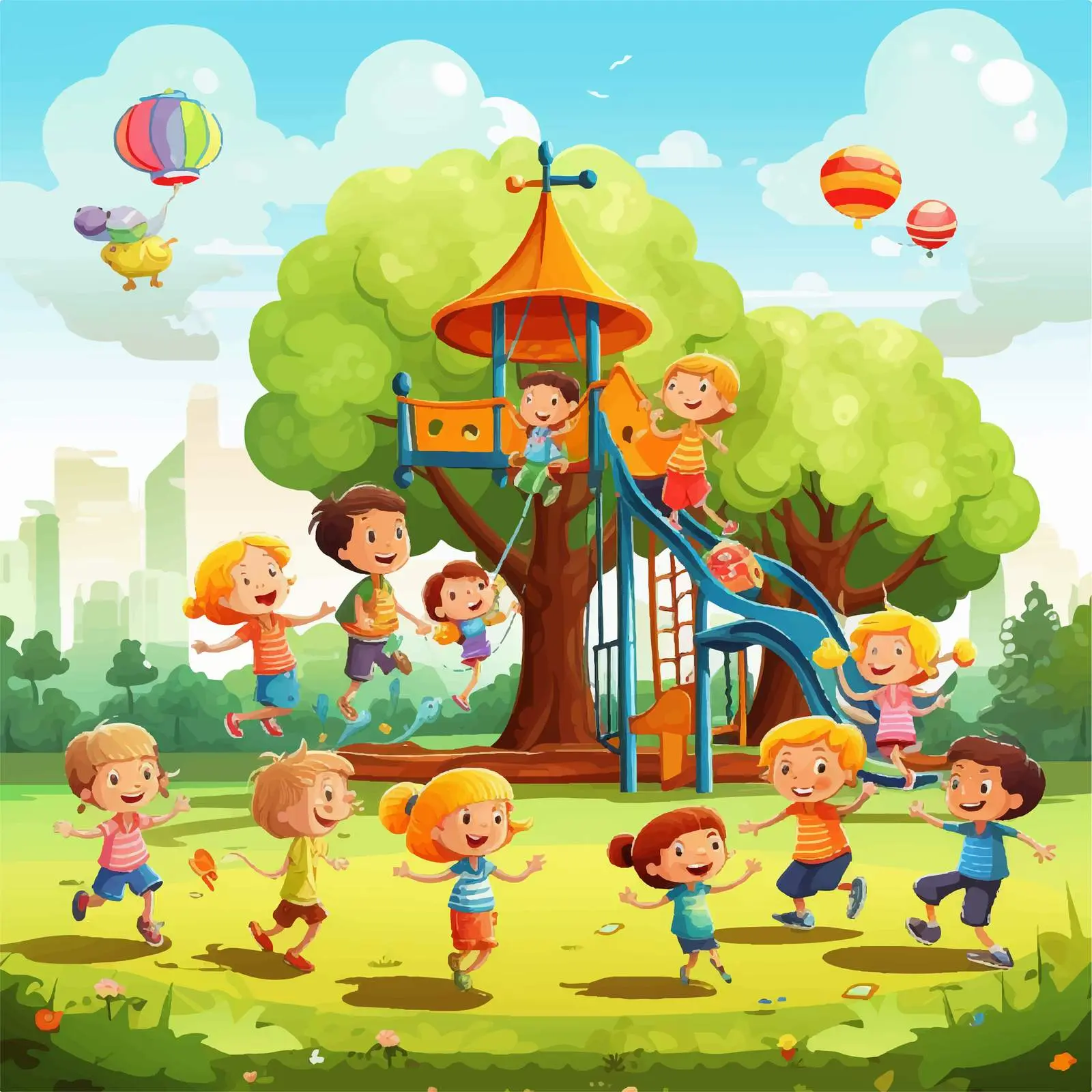 Children Playing Together in a Park Illustration — free download from Dotvec