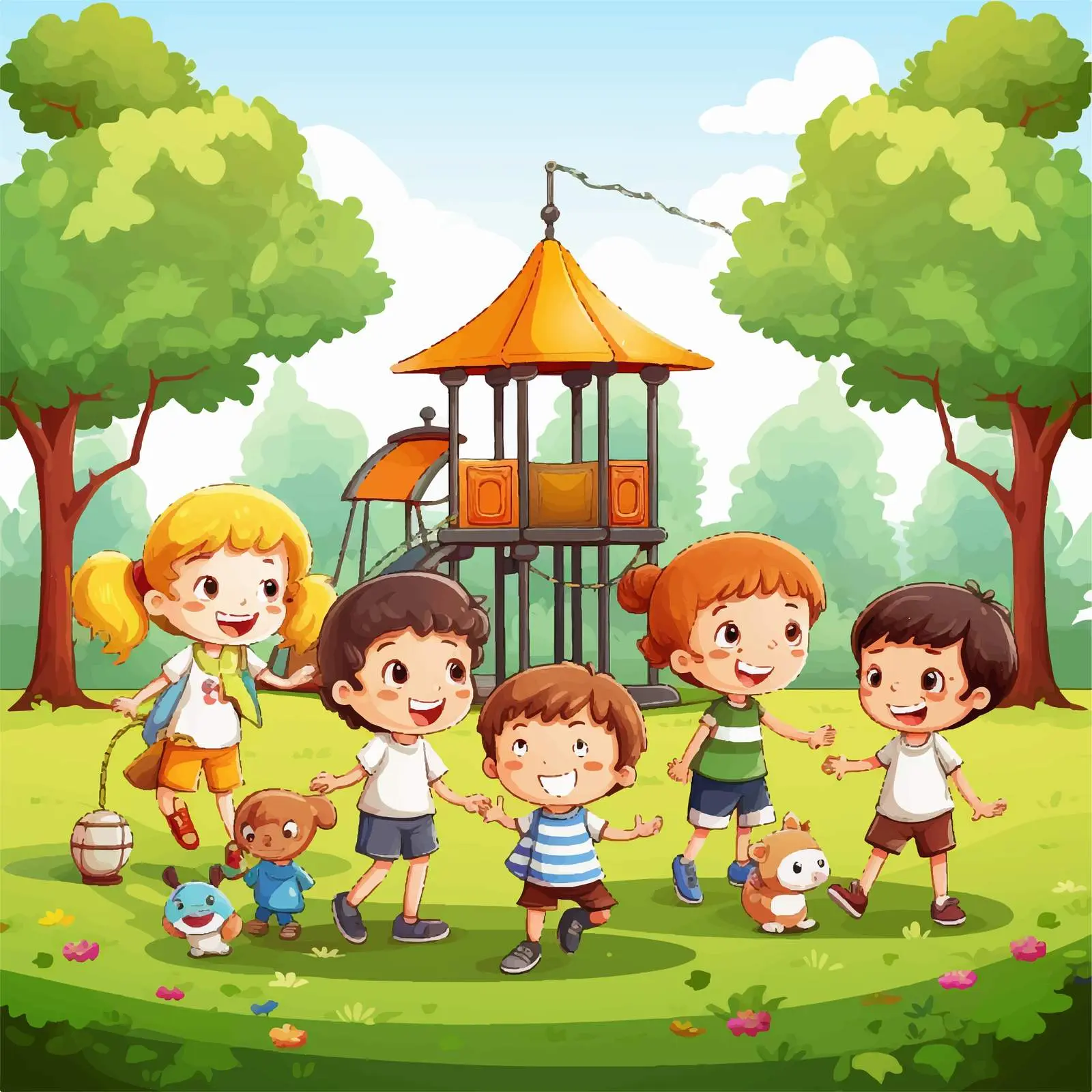 Children Playing Together in a Park Illustration — free download from Dotvec