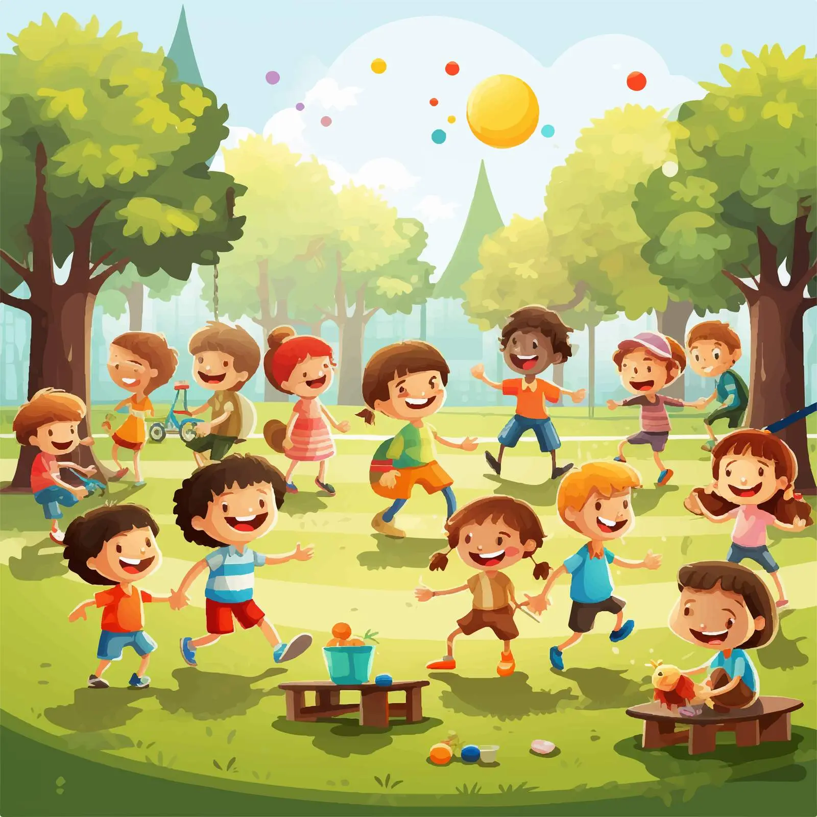 Children Playing in the Park Vector Illustration — free download from Dotvec