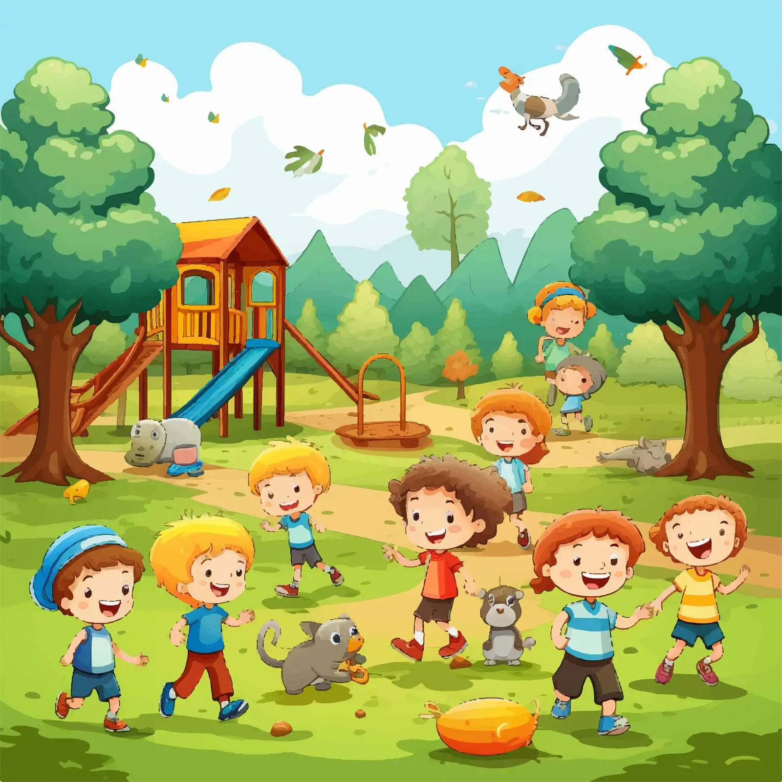 Children Playing in the Park Vector Illustration — free download from Dotvec