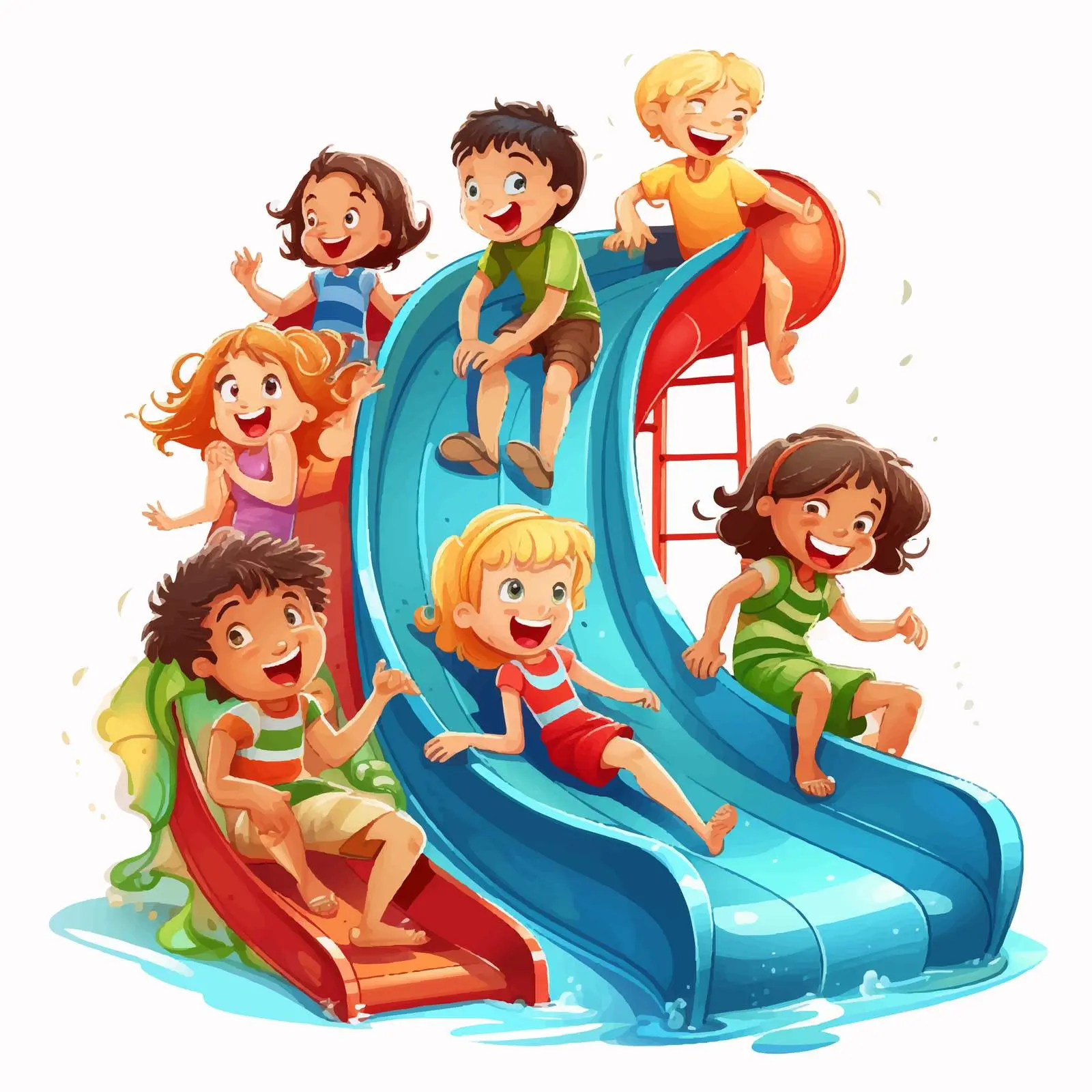 Children Playing on a Slide Vector Illustration — free download from Dotvec