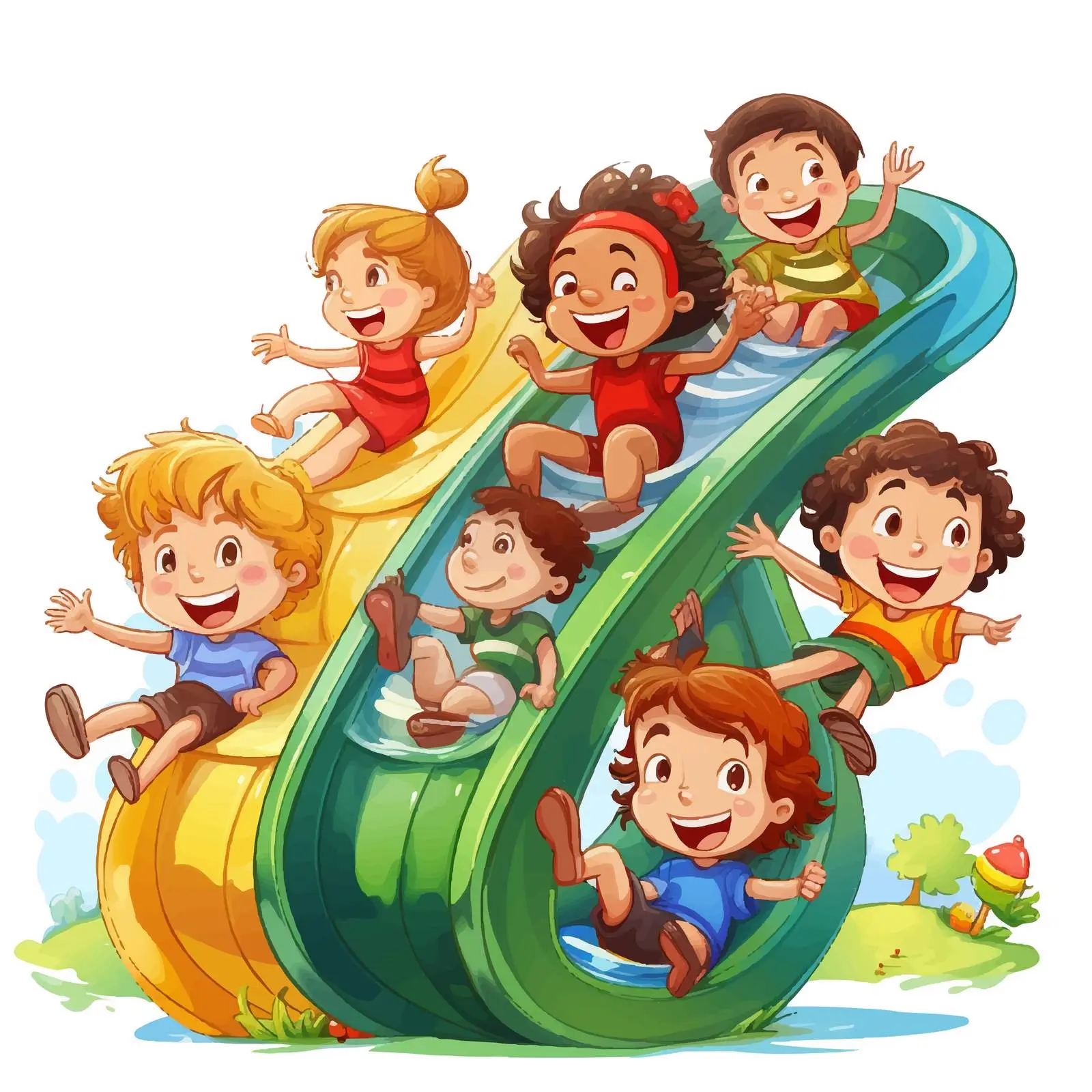 Children Enjoying Playtime on a Slide Vector — free download from Dotvec