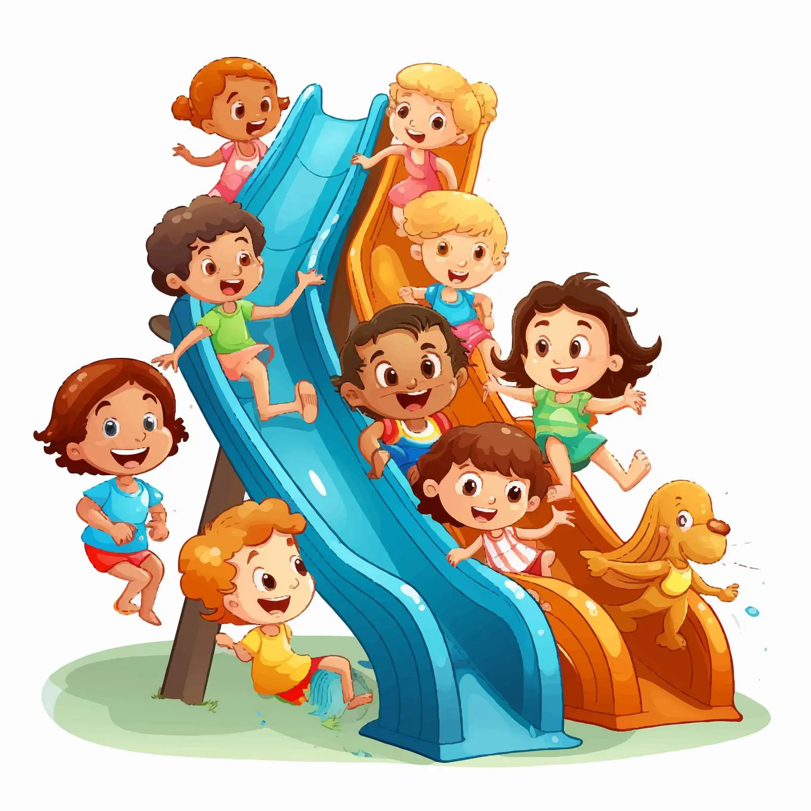 Children Playing on a Slide Illustration — free download from Dotvec