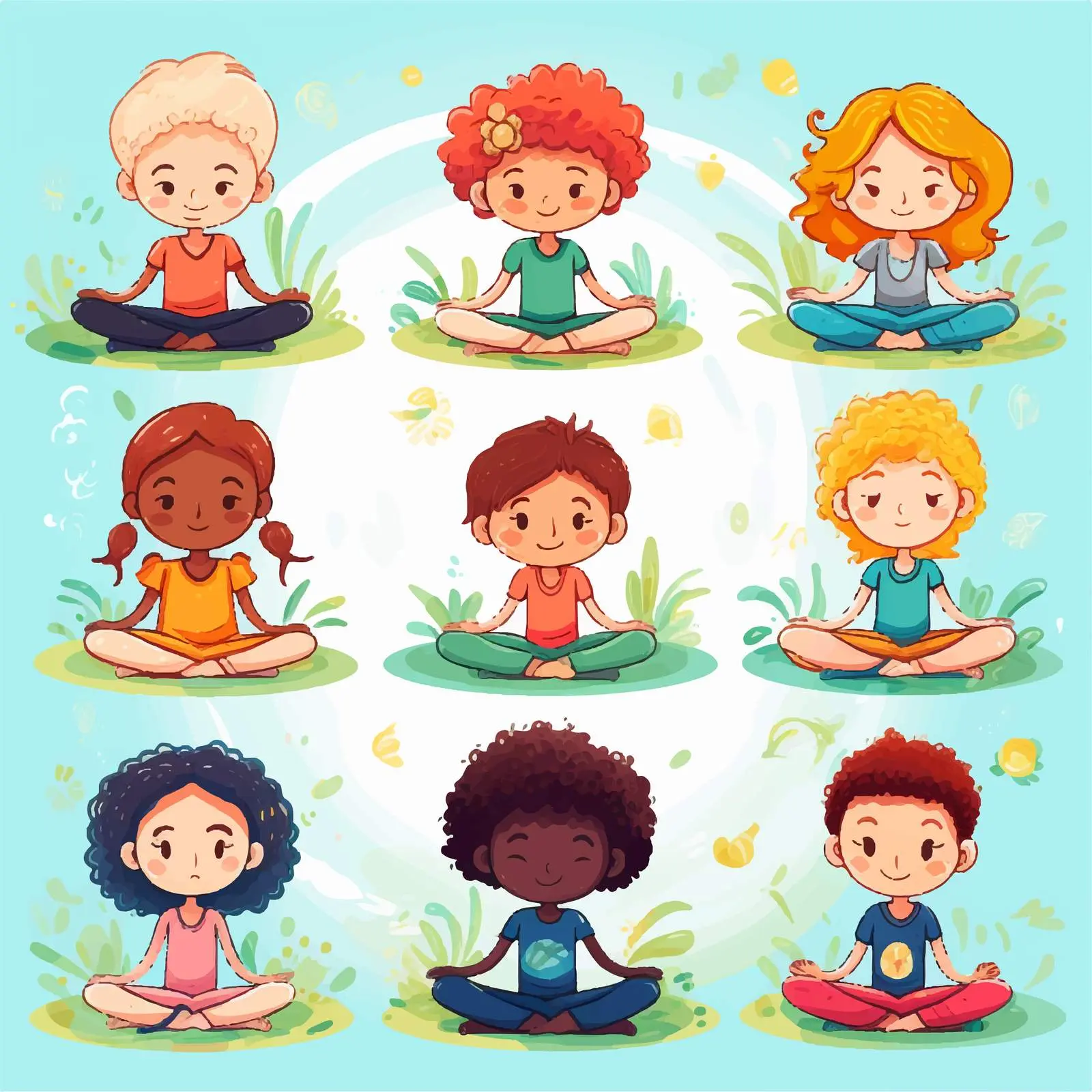 Children Stretching and Meditating Illustration — free download from Dotvec