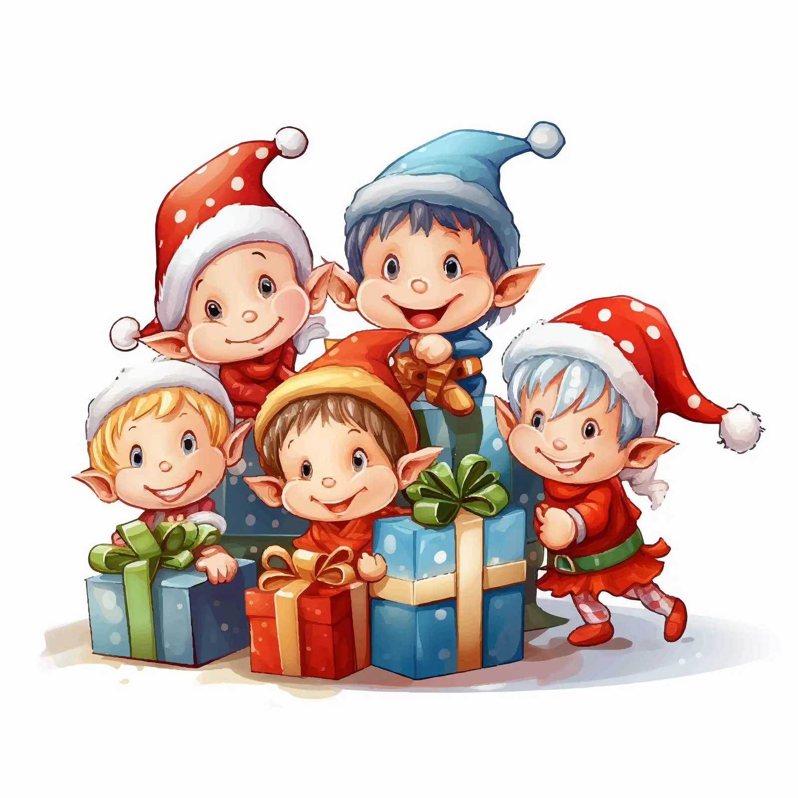 Cartoon Elves Carrying Presents Vector Illustration — free download from Dotvec