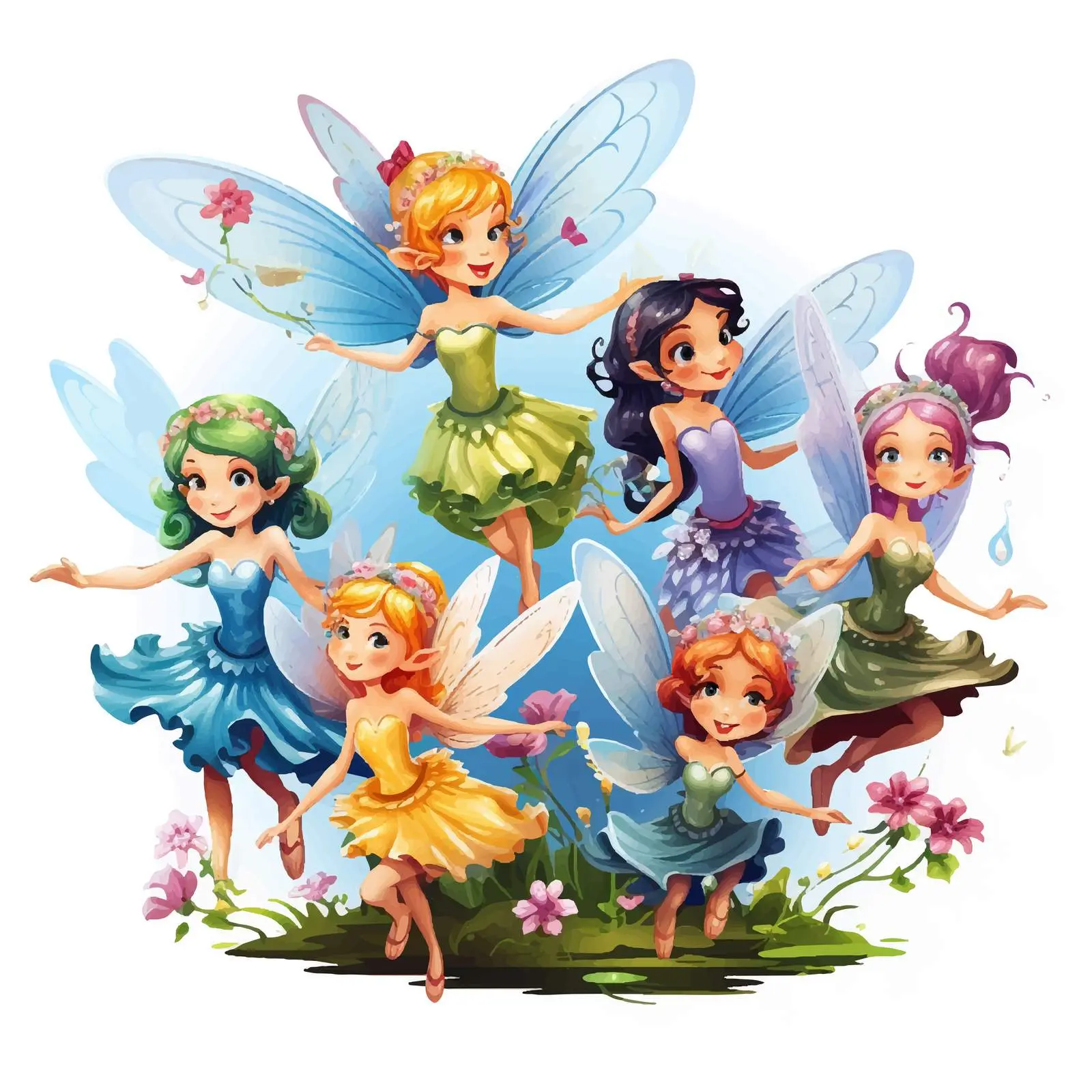 Enchanting Fairies Flying in a Whimsical Vector Art — free download from Dotvec