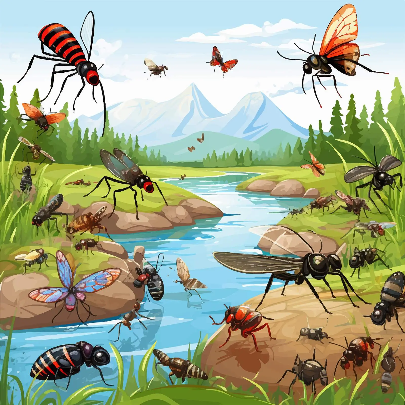 Riverbank Insects Vector Illustration — free download from Dotvec