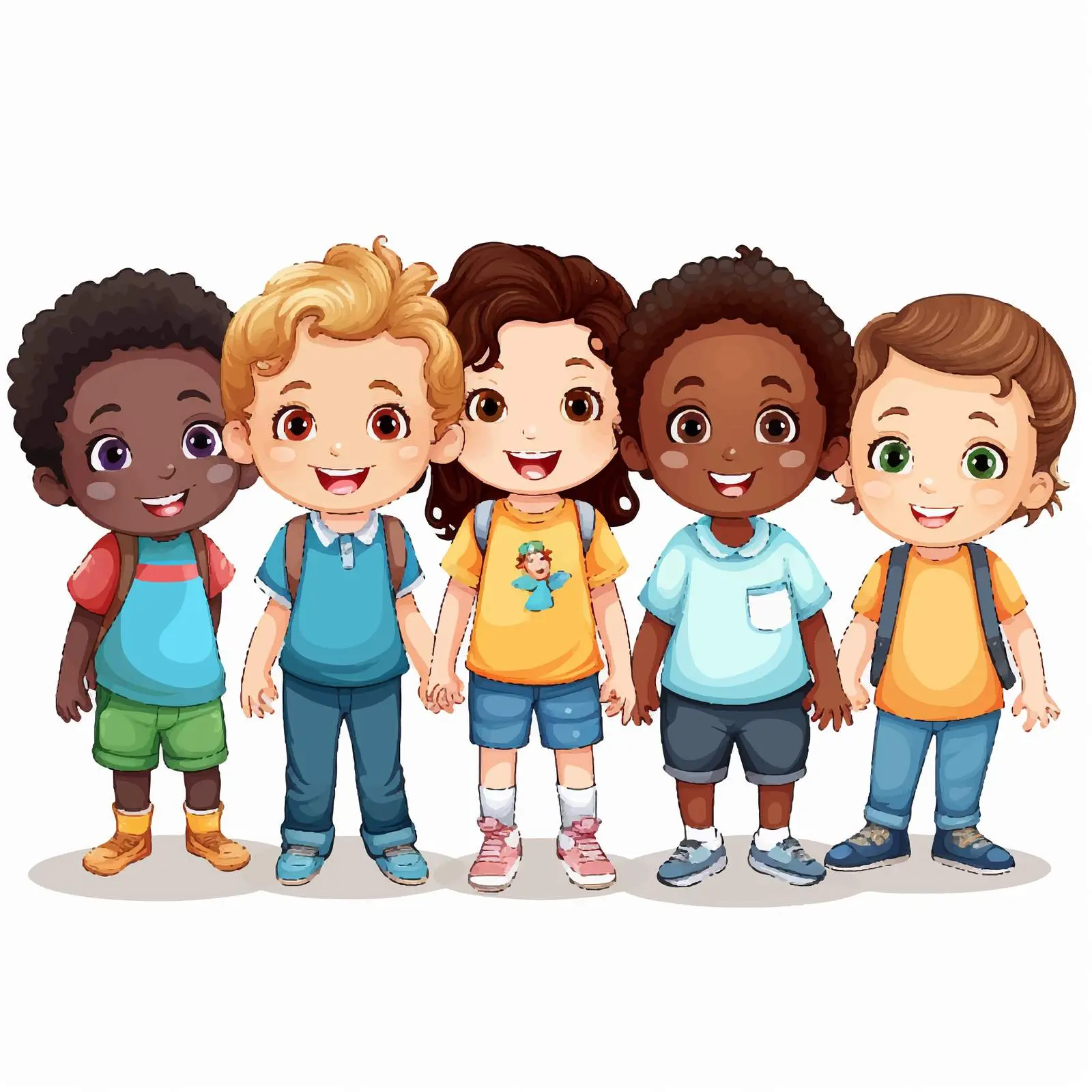 Diverse Cartoon Kids Illustration on White Background – free inclusion image from Dotvec