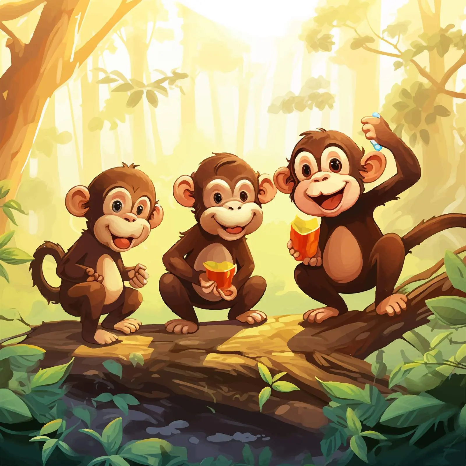 Monkeys Playing in the Forest Vector Illustration — free download from Dotvec